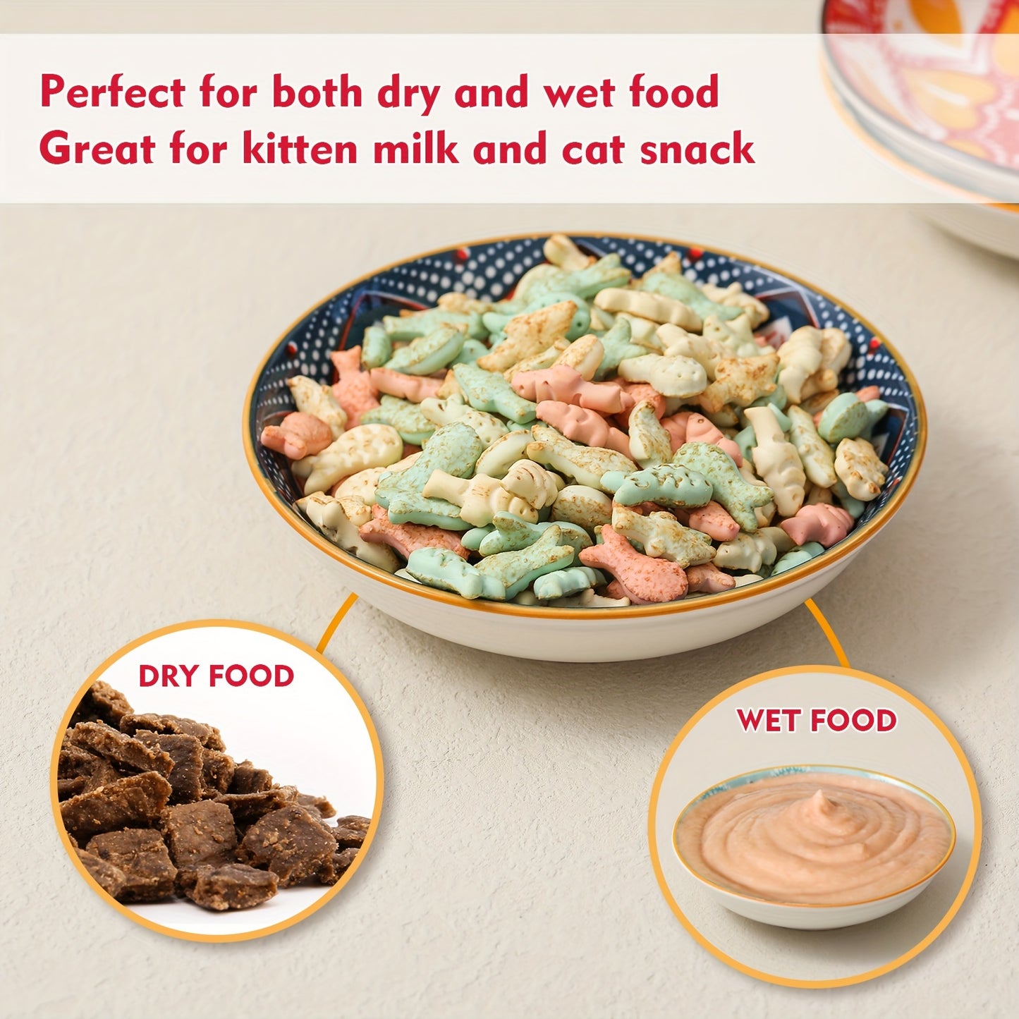 Colorful Ceramic Cat Bowls 6 Piece Set