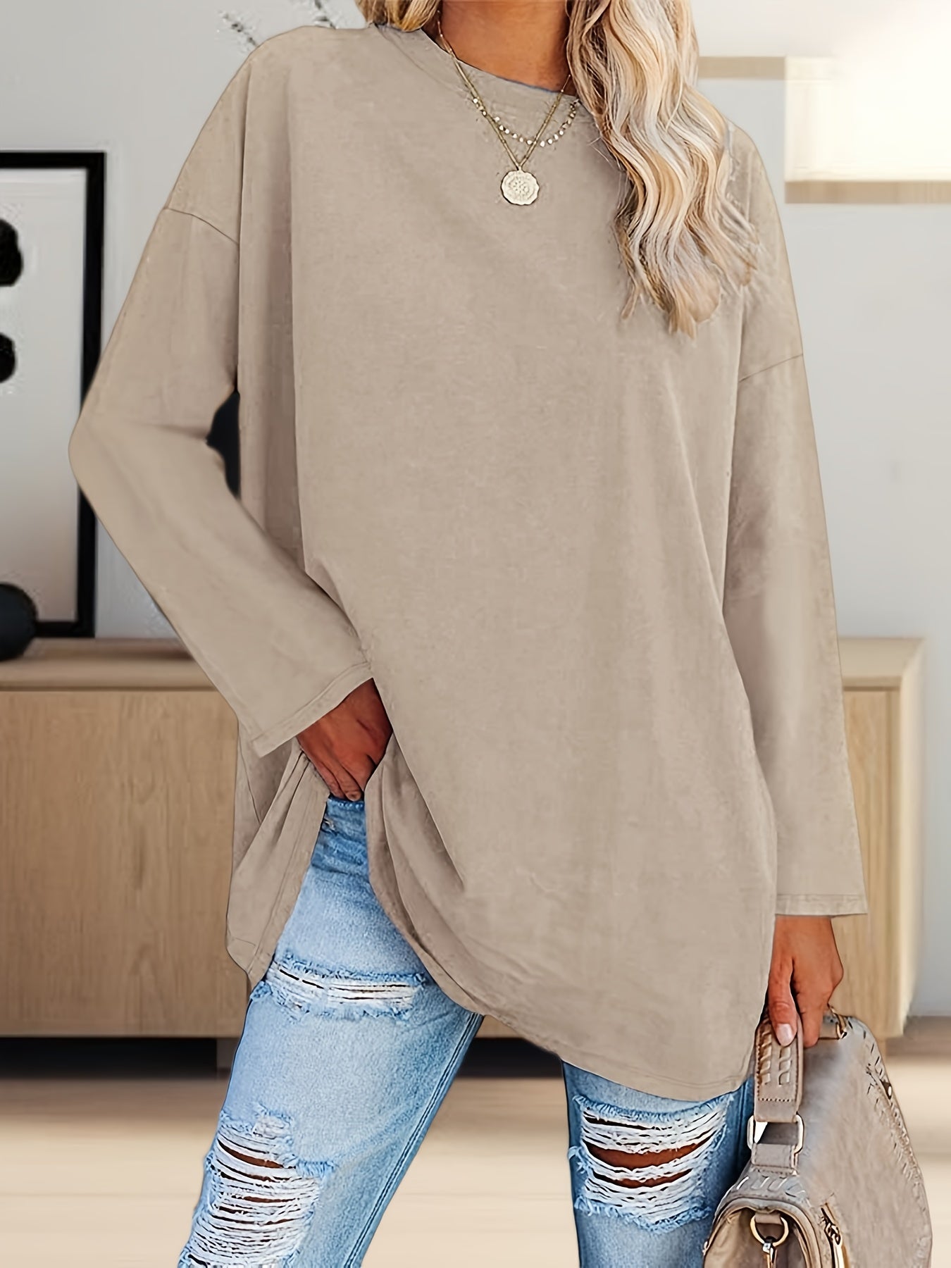 Women's Oversized Long Sleeve Tunic Tee