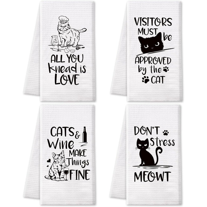 Modern Cartoon Cat Kitchen Towels Set