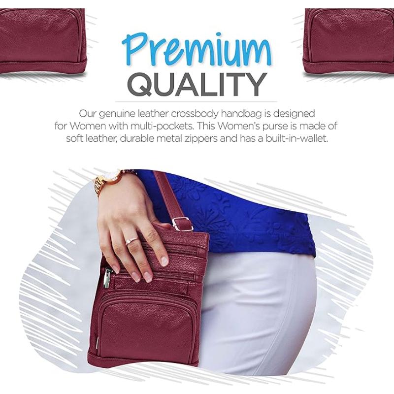 Genuine Leather Crossbody Handbag in Multiple Colors