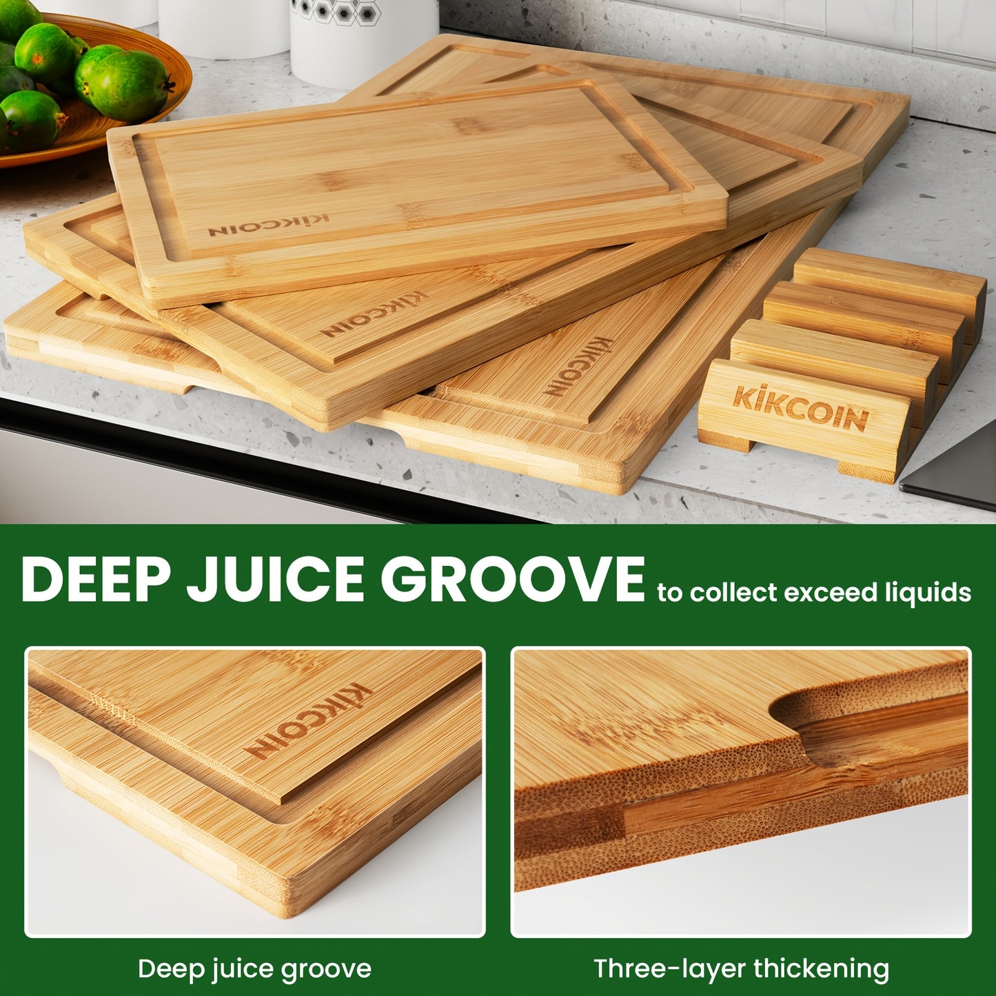 Bamboo Cutting Board Set with Rack