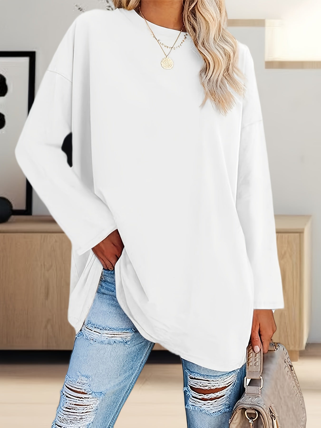 Women's Oversized Long Sleeve Tunic Tee