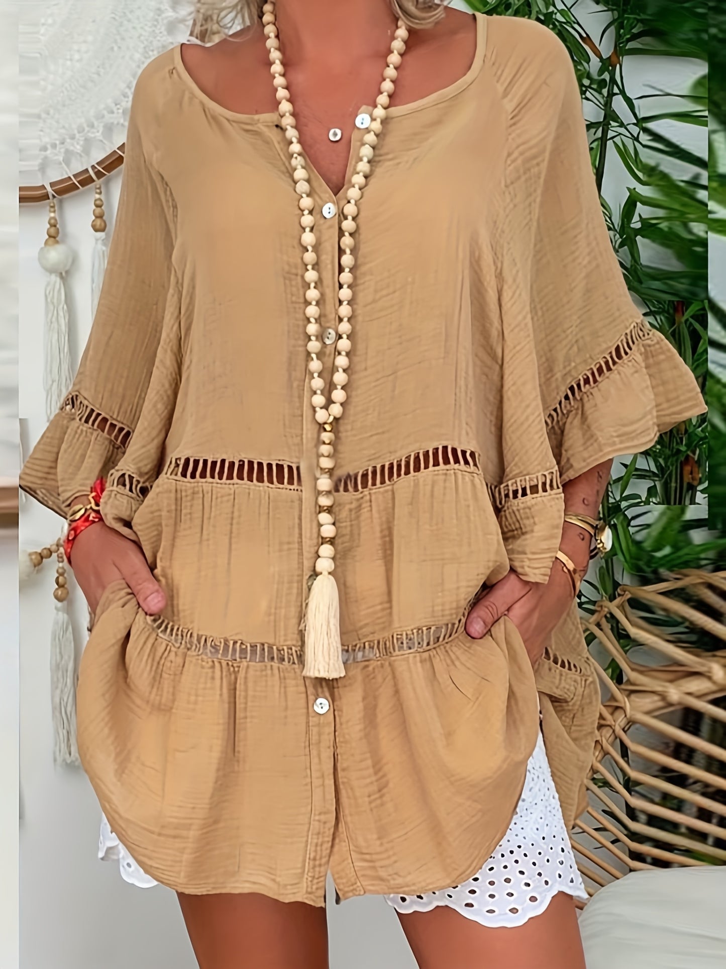 Summer Women's Boho Linen Shirt Dress
