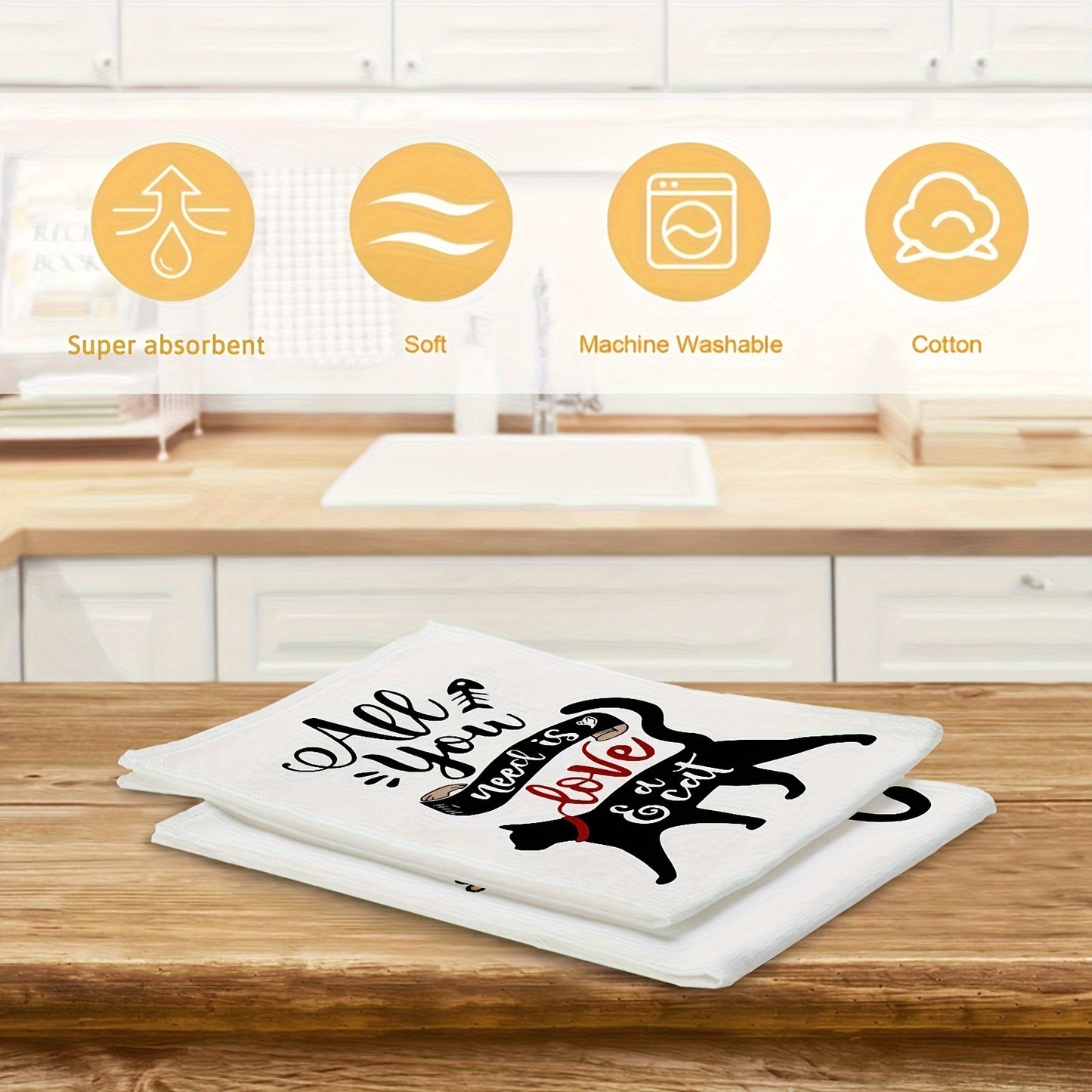 Cute Cat Kitchen Dish Towels Set