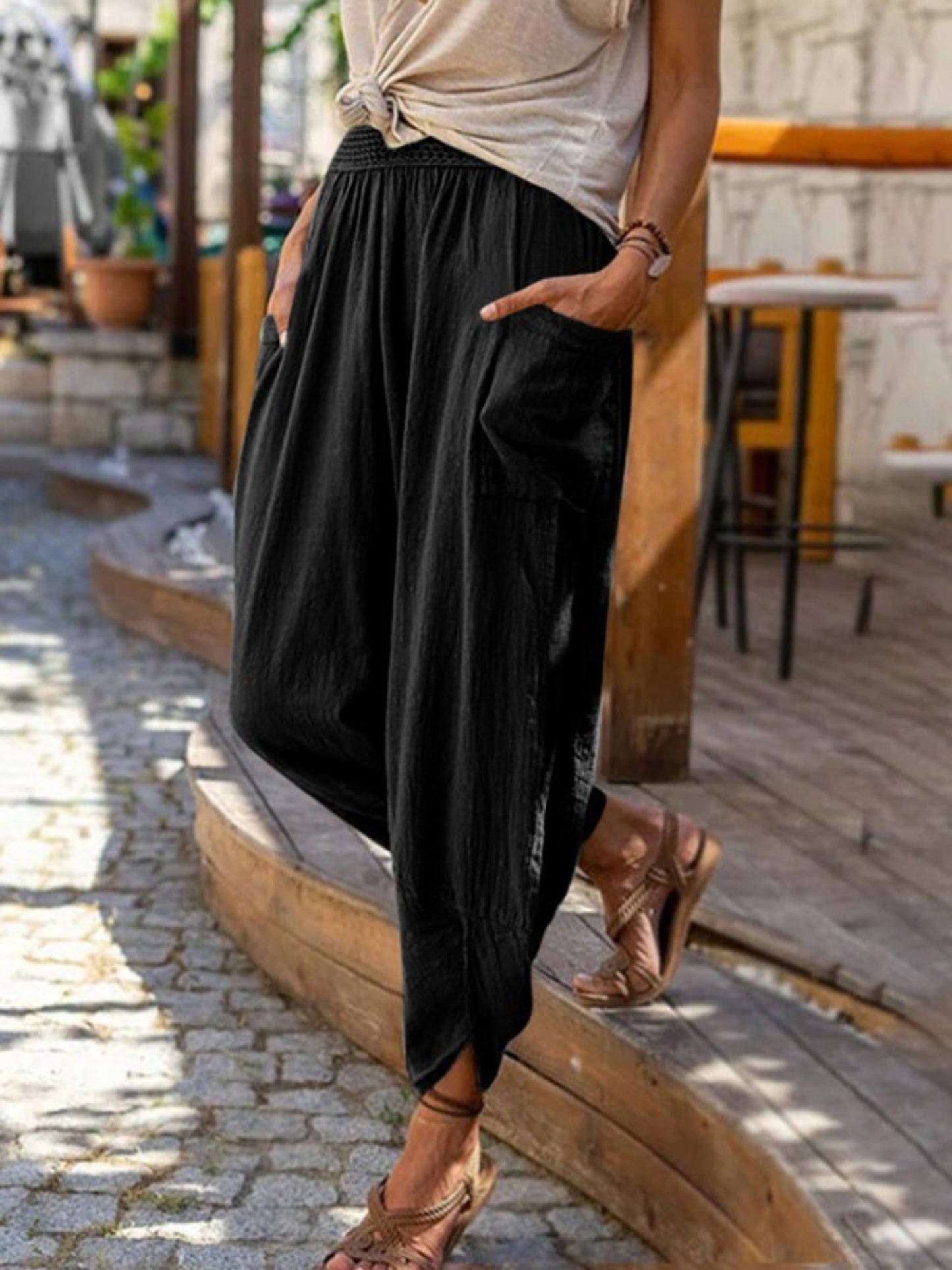 Women's Lightweight Linen Wide Leg Pants