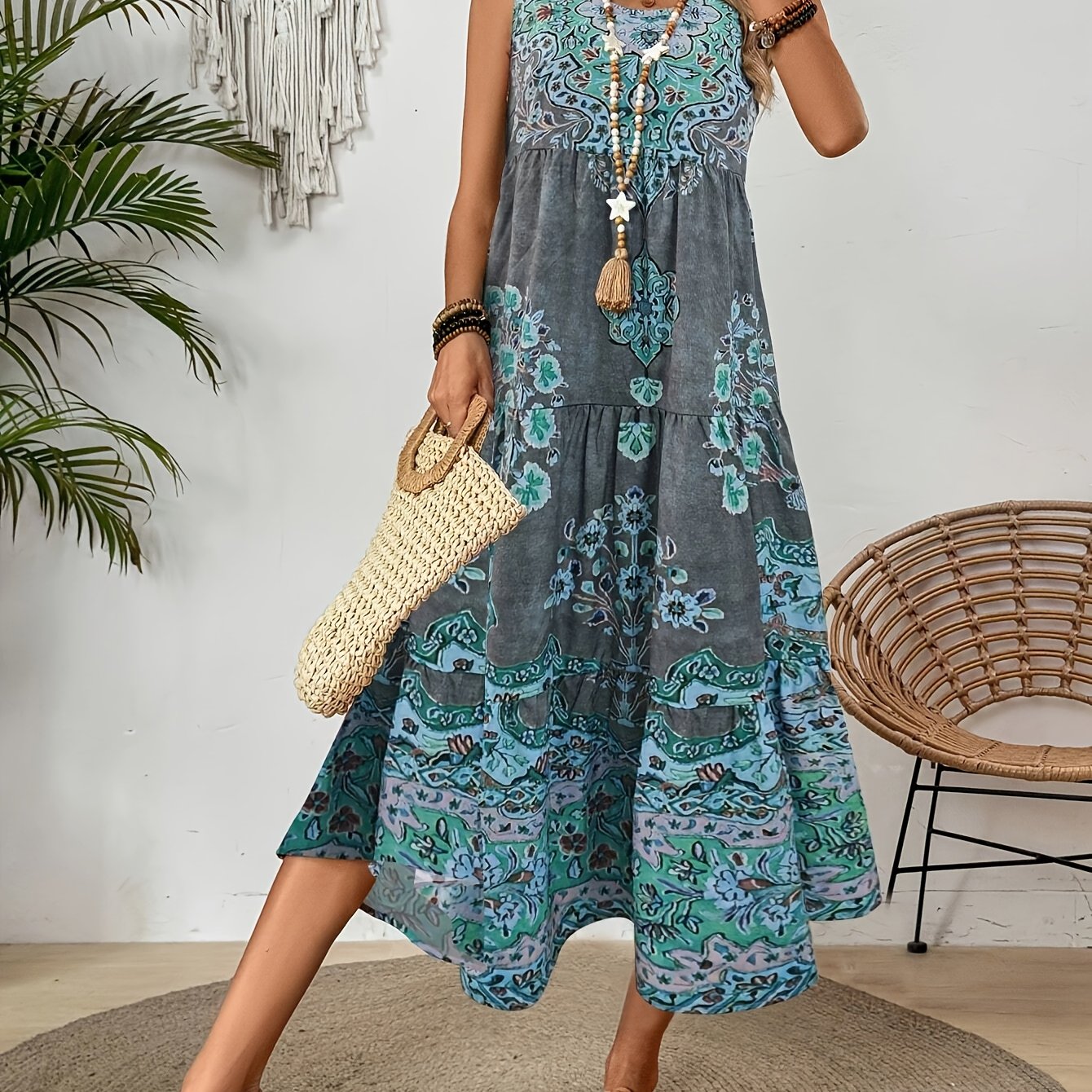 Summer Print Sleeveless Dress for Women