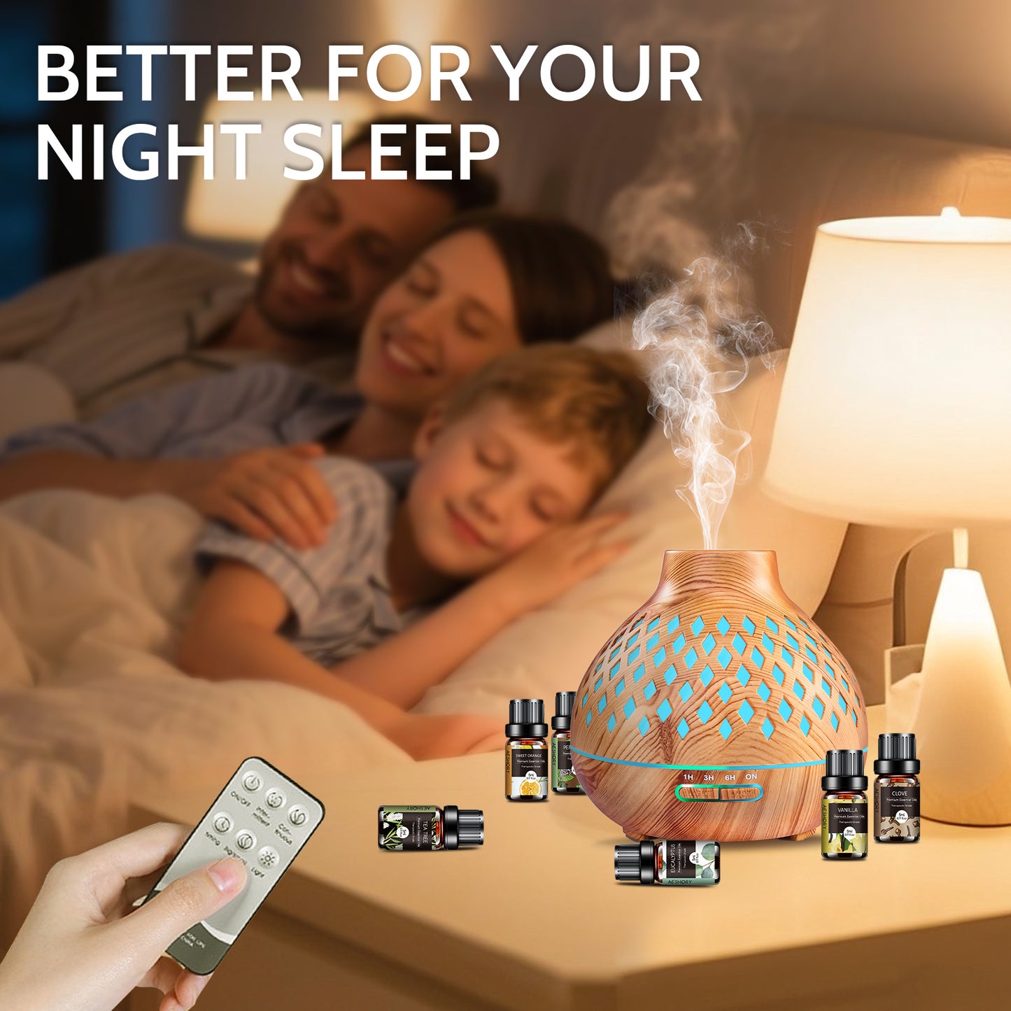 Diffuser Essential Oils for Large Room Wood Grain Cool Mist Air Humidifier Aroma Diffuser with 12 Pack Essential Oils 18.6 Ounce Essential Oil Diffuser with Remote Control Ultrasonic Oil Diffuser with Timer 7 Color Light