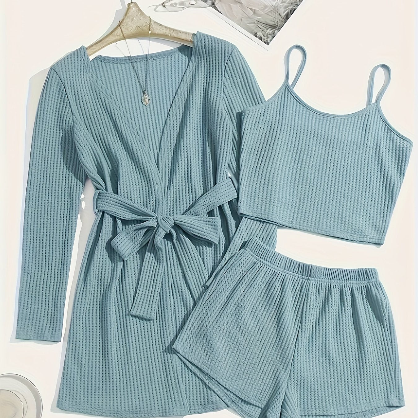 Womens Casual Waffle Pajama Set