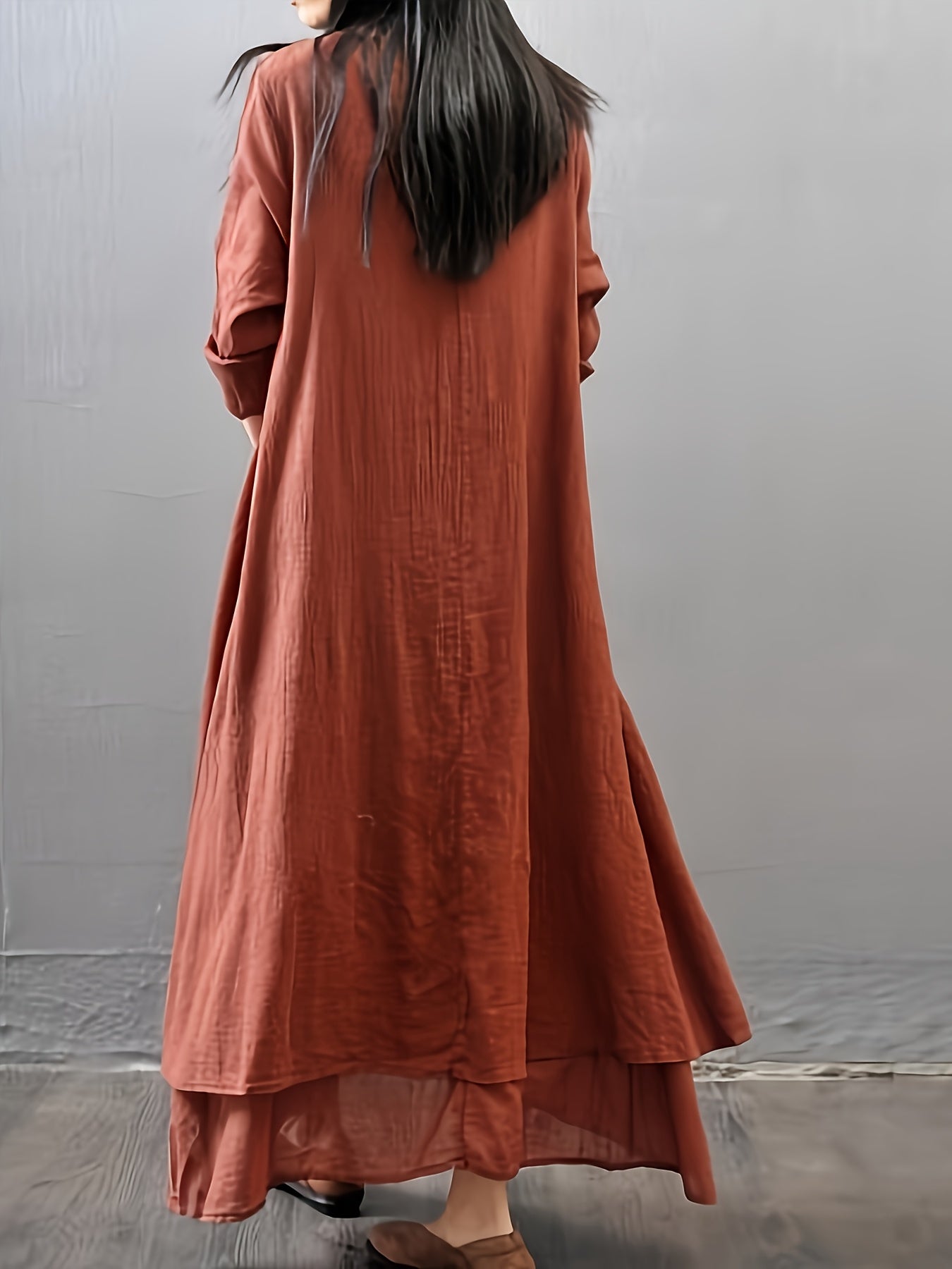 Women's Bohemian V-Neck Long Sleeve Dress