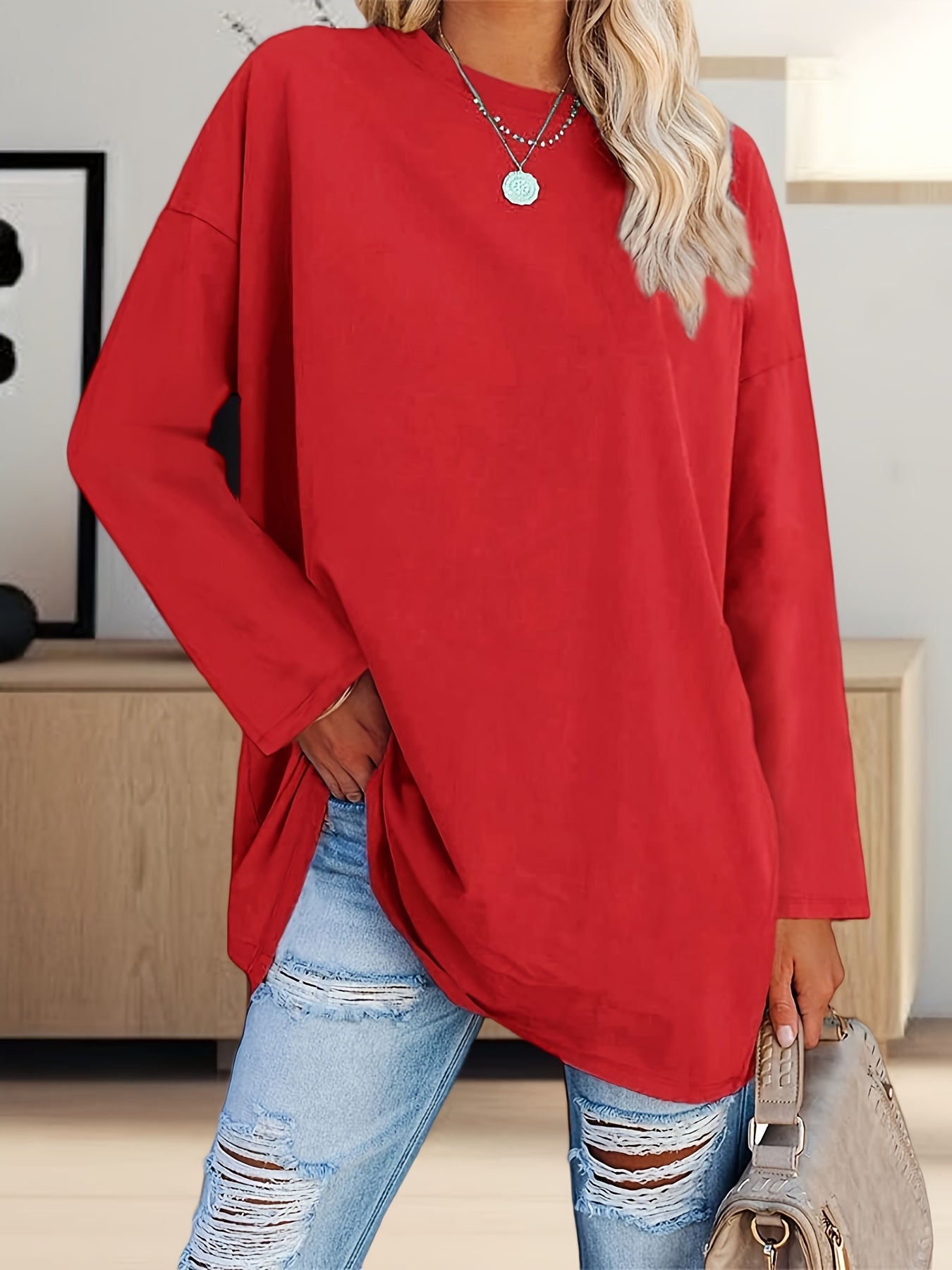 Women's Oversized Long Sleeve Tunic Tee