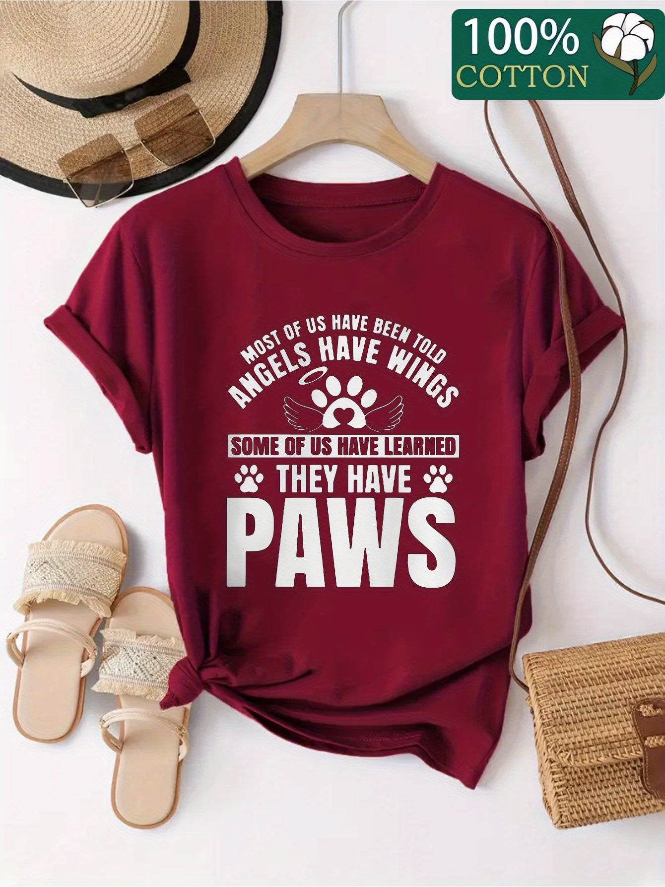 Women's Cotton Paw Print Graphic T-Shirt