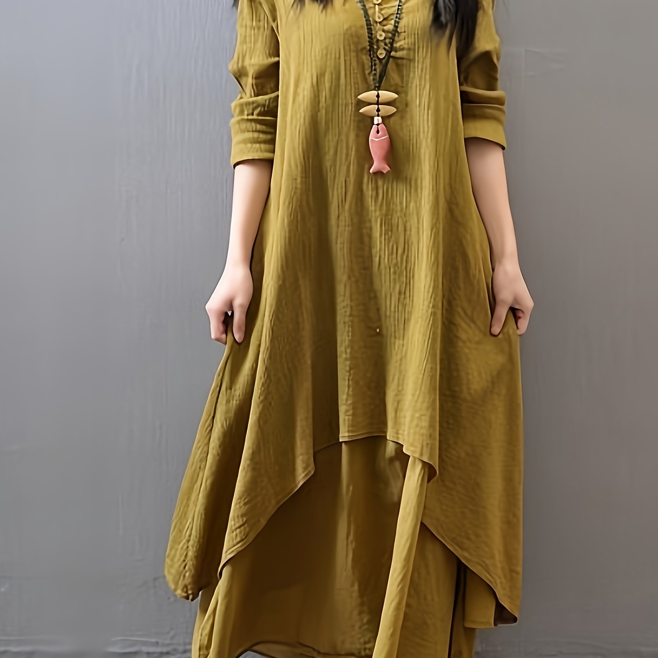 Women's Bohemian V-Neck Long Sleeve Dress