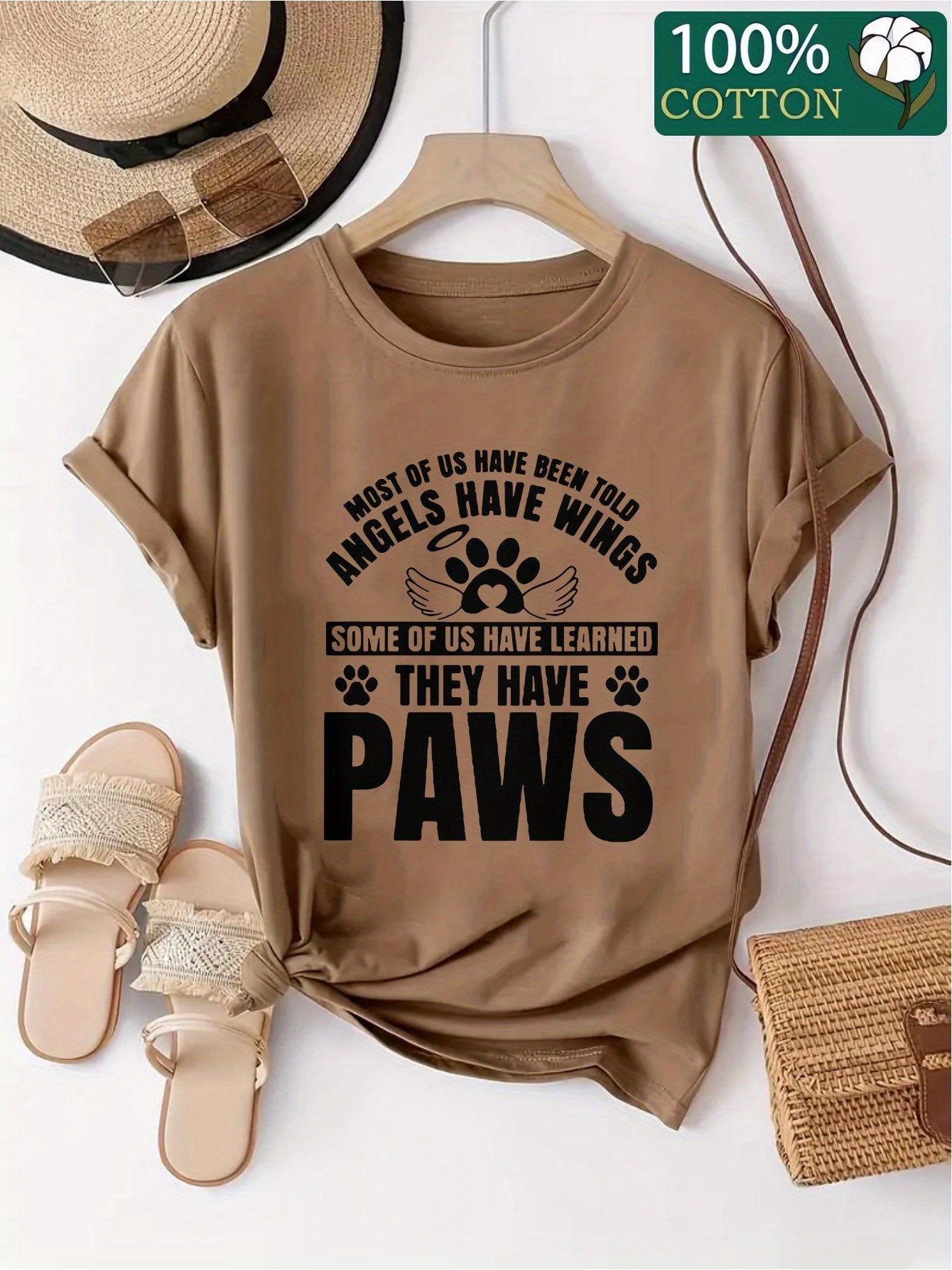 Women's Cotton Paw Print Graphic T-Shirt