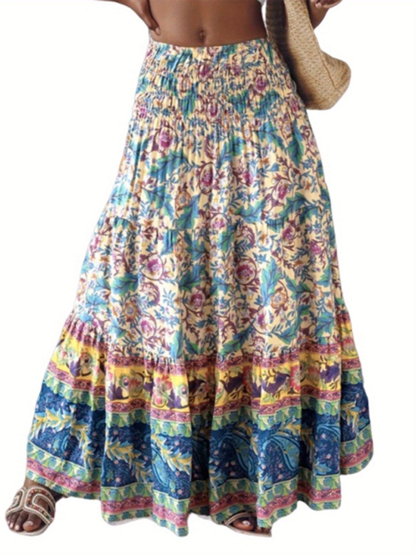 Women's Boho Floral A-Line Skirt