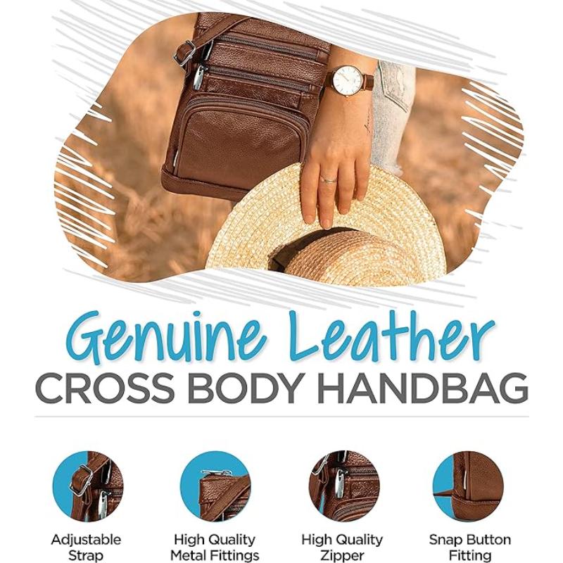 Genuine Leather Crossbody Handbag in Multiple Colors