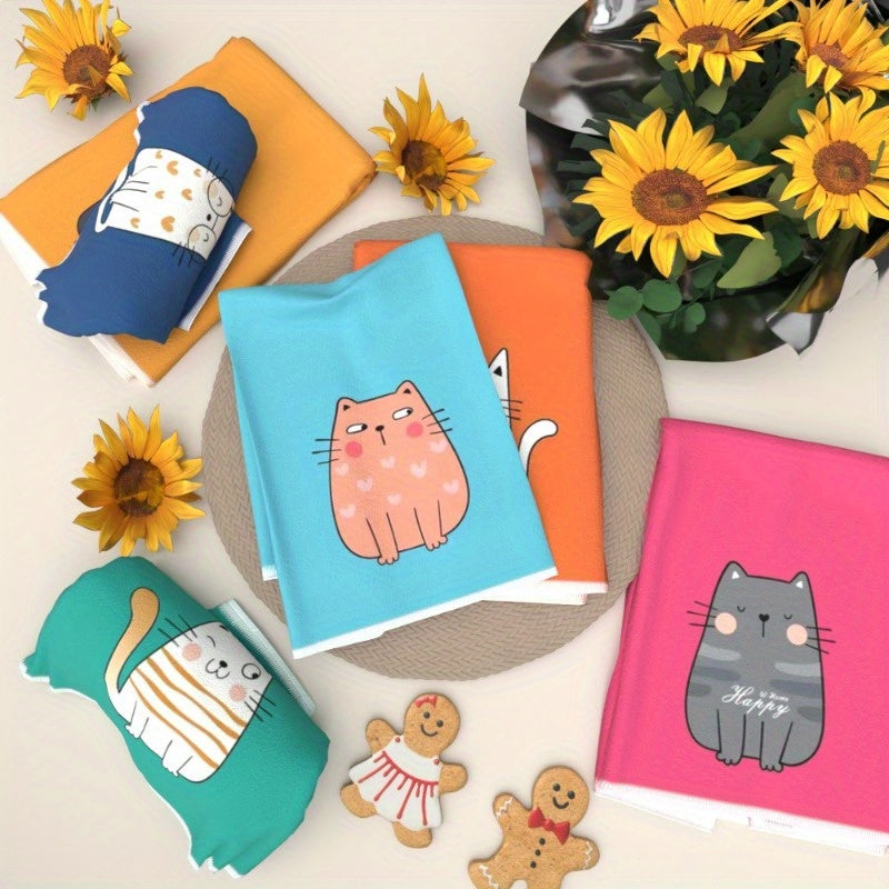 Cat Pattern Kitchen Towels Set of Six