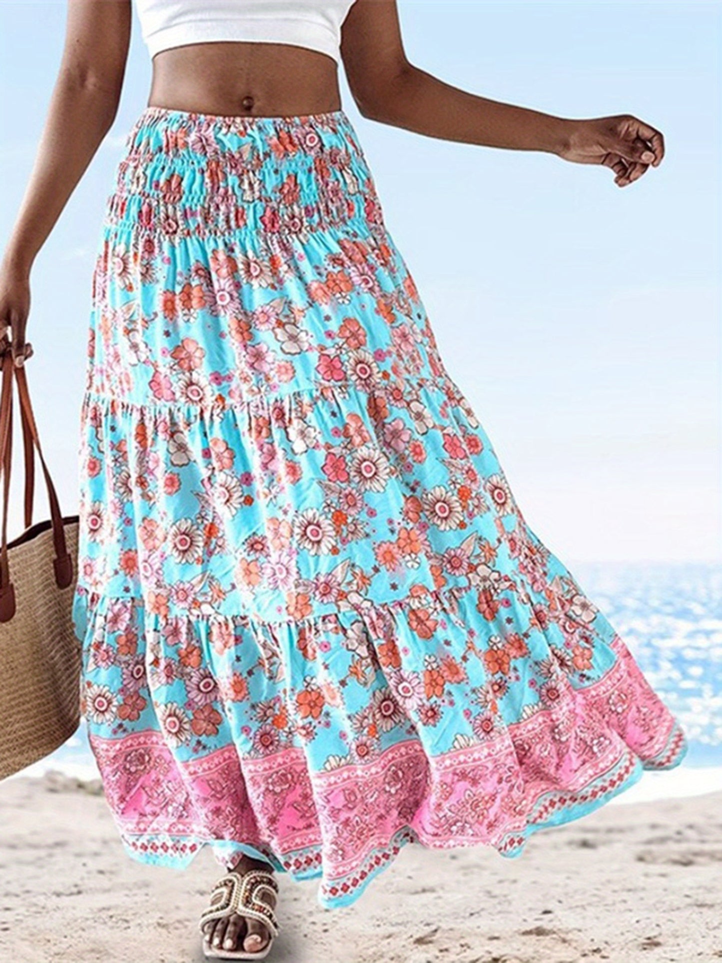 Women's Boho Floral A-Line Skirt