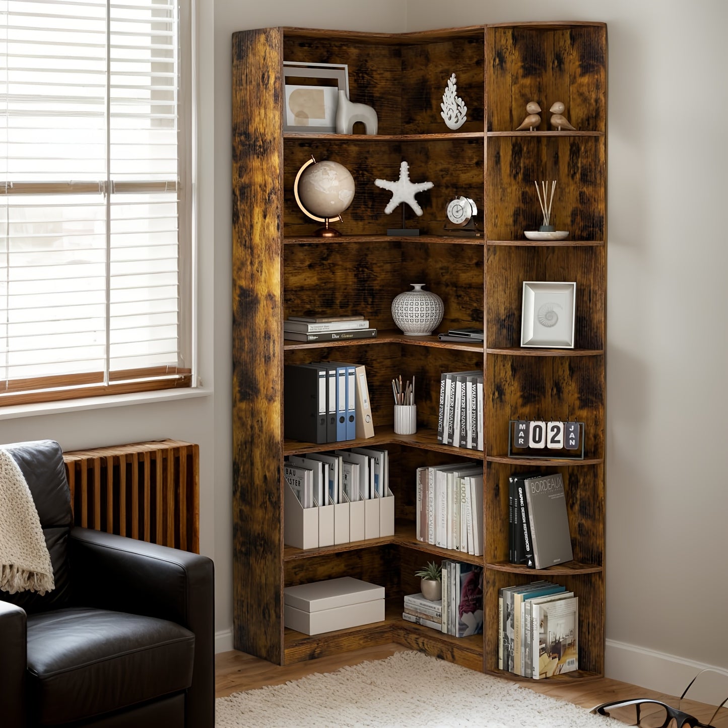 Stylish 71 Inch White Six Tier Bookshelf