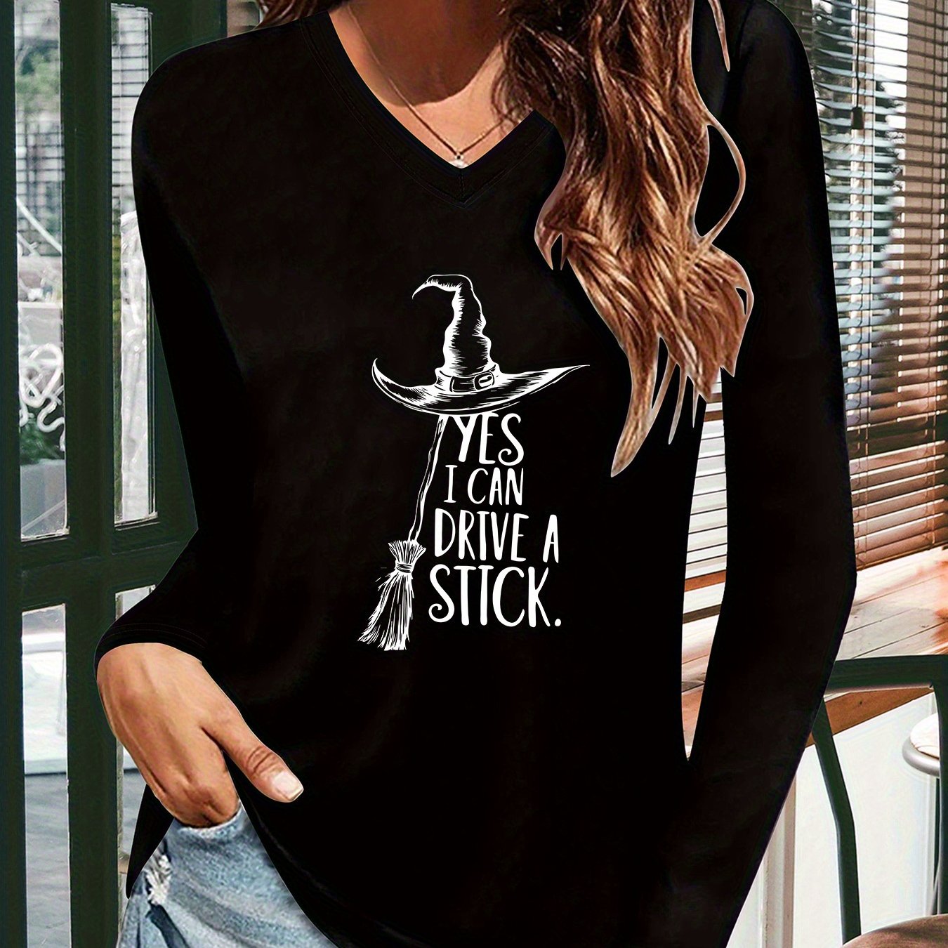 Women V-Neck Halloween T-Shirt White
