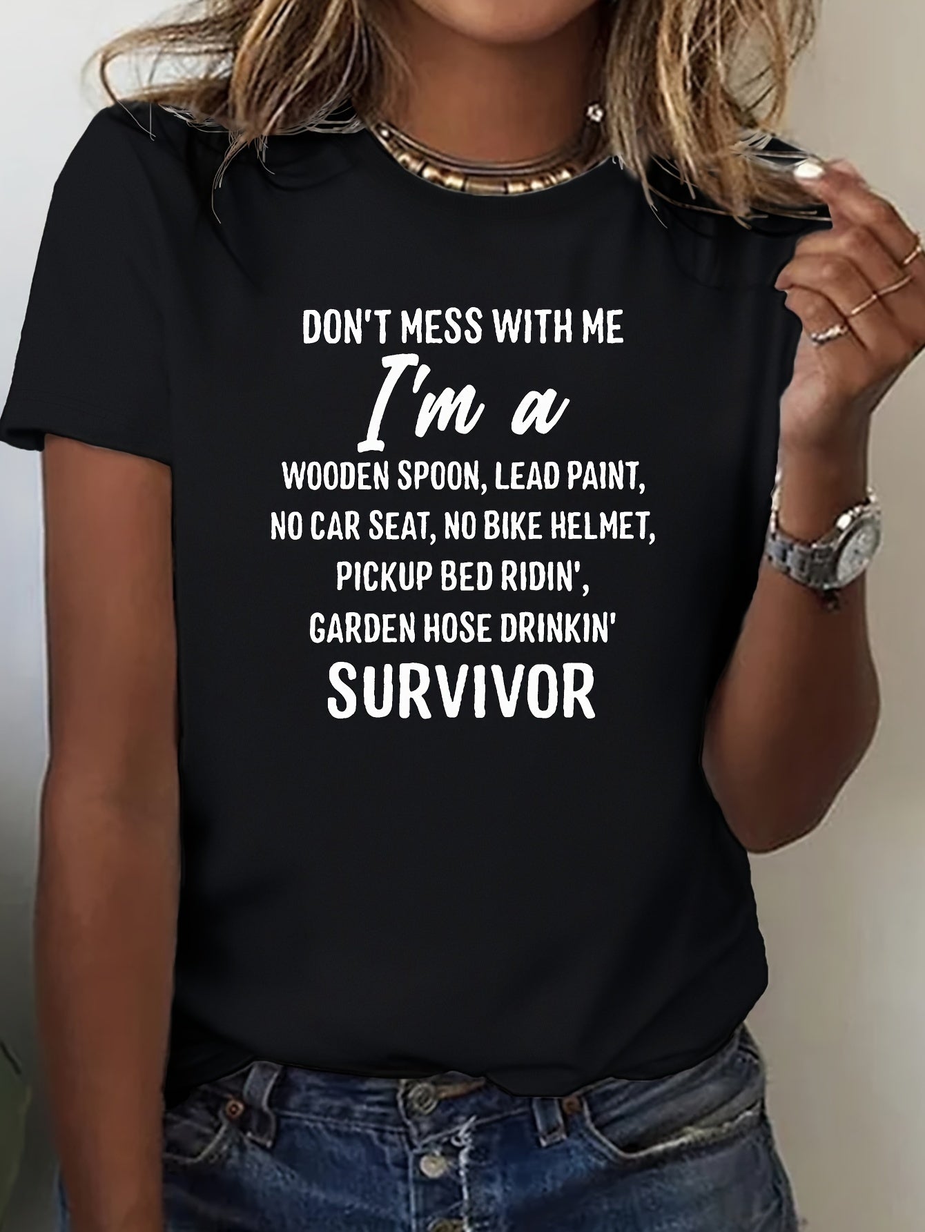 Black Cotton Tee with Bold Lettering