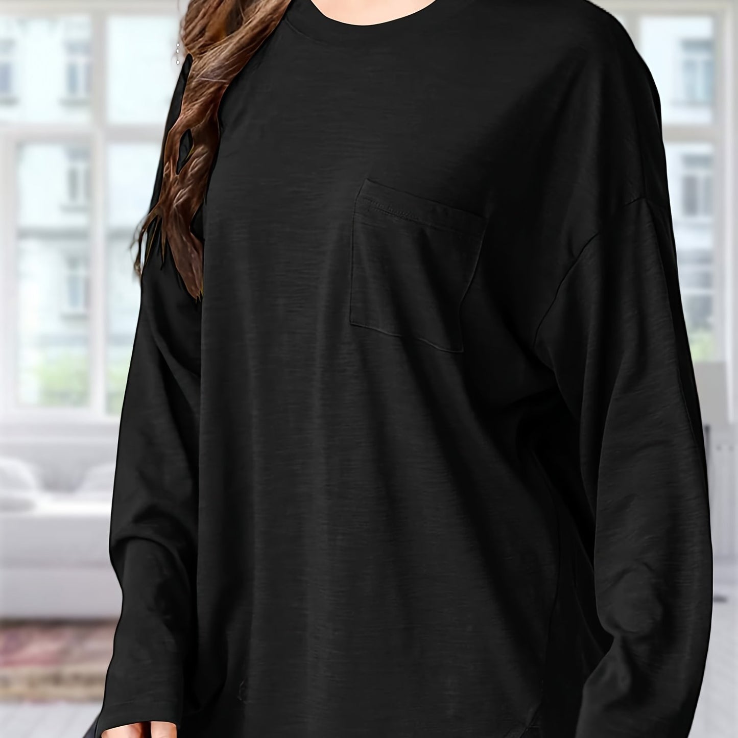 Women's Oversized Black Long Sleeve T-Shirt