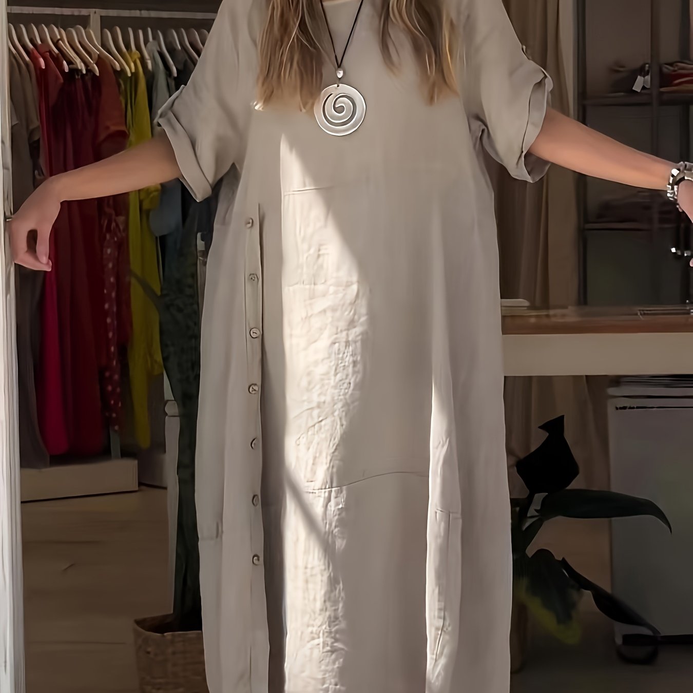 Plus Size Women's Casual Linen Dress