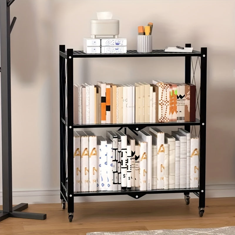 3 Tier Office Storage Rack With Wheeled Multi Layer Storage Shelves Mobile Floor Standing Multifunctional Miscellaneous Storage Rack Foldable File Rack Storage Supplies Standing Shelf