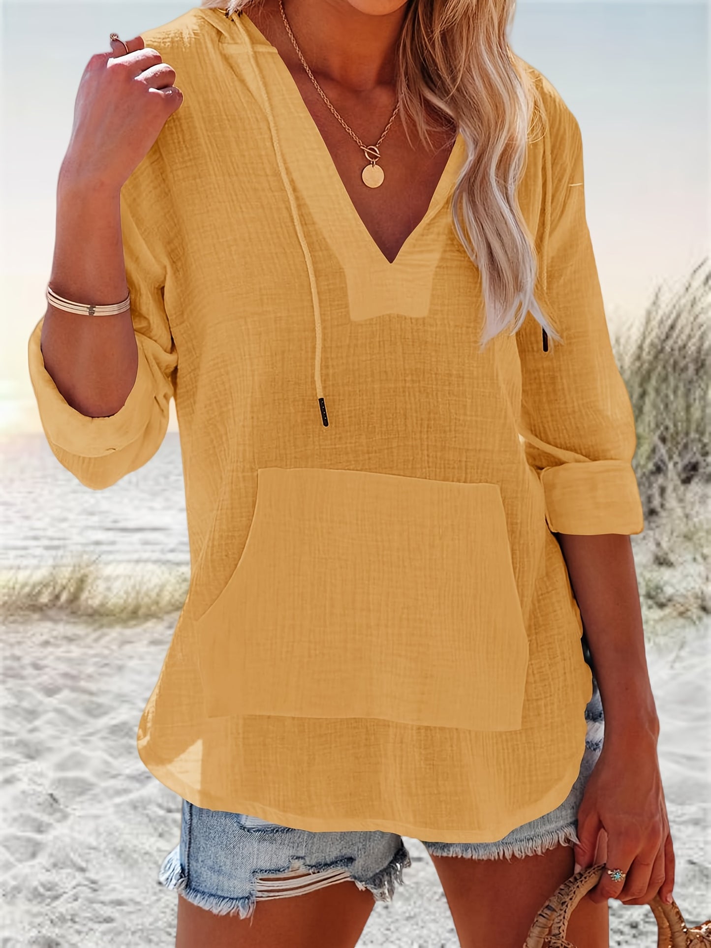 Womens V Neck Beach Hoodie Sweatshirt