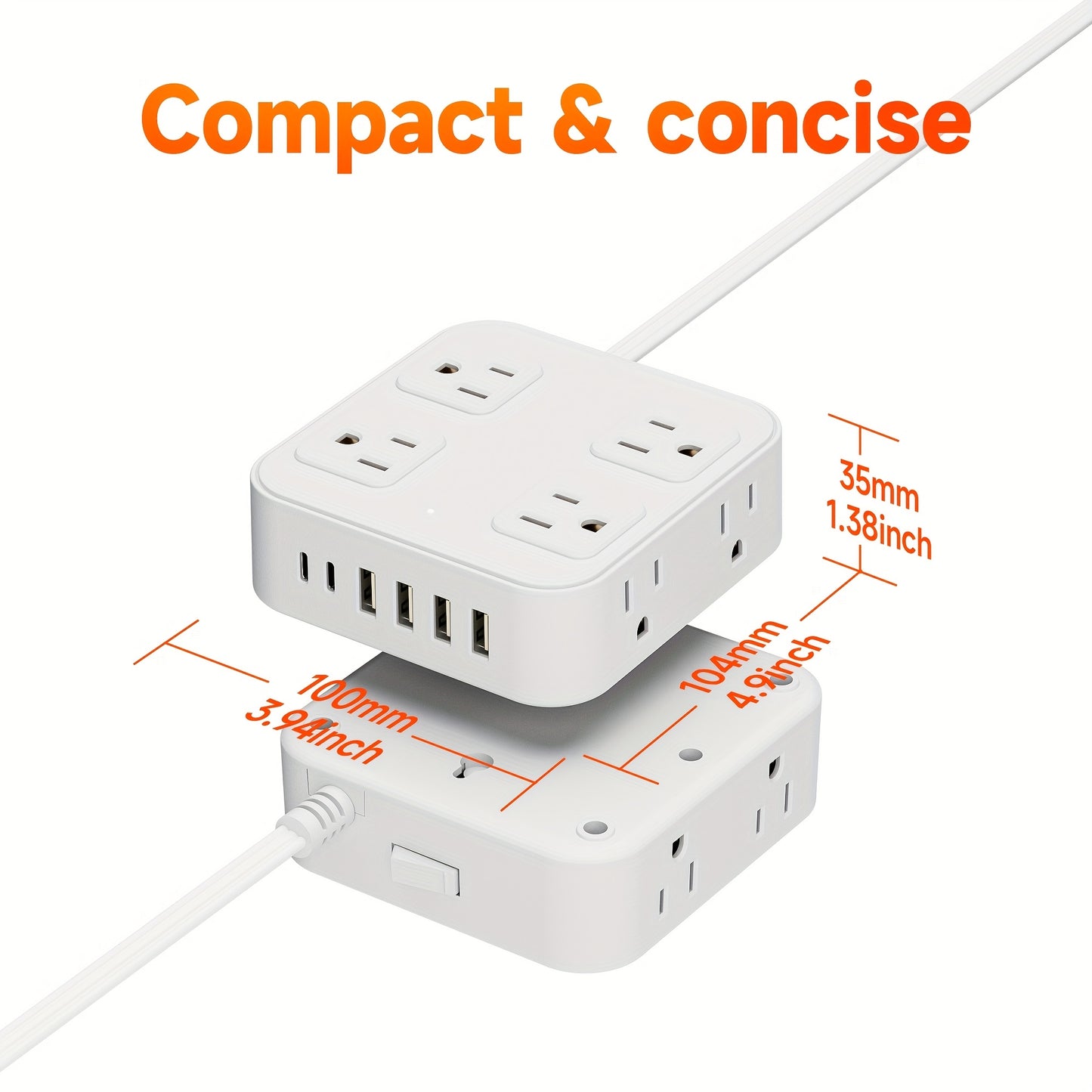 Compact Power Strip with USB Charging Ports