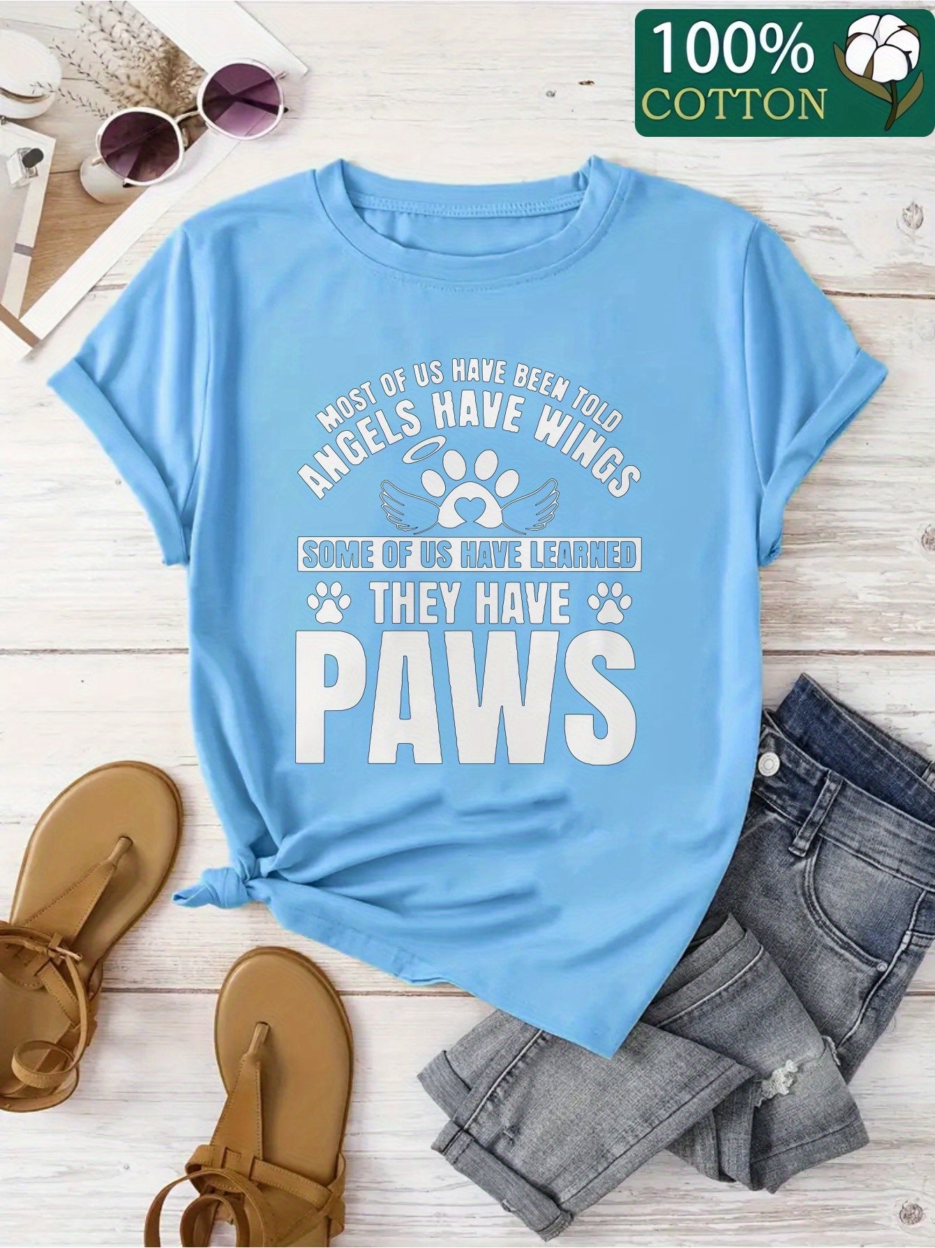 Women's Cotton Paw Print Graphic T-Shirt