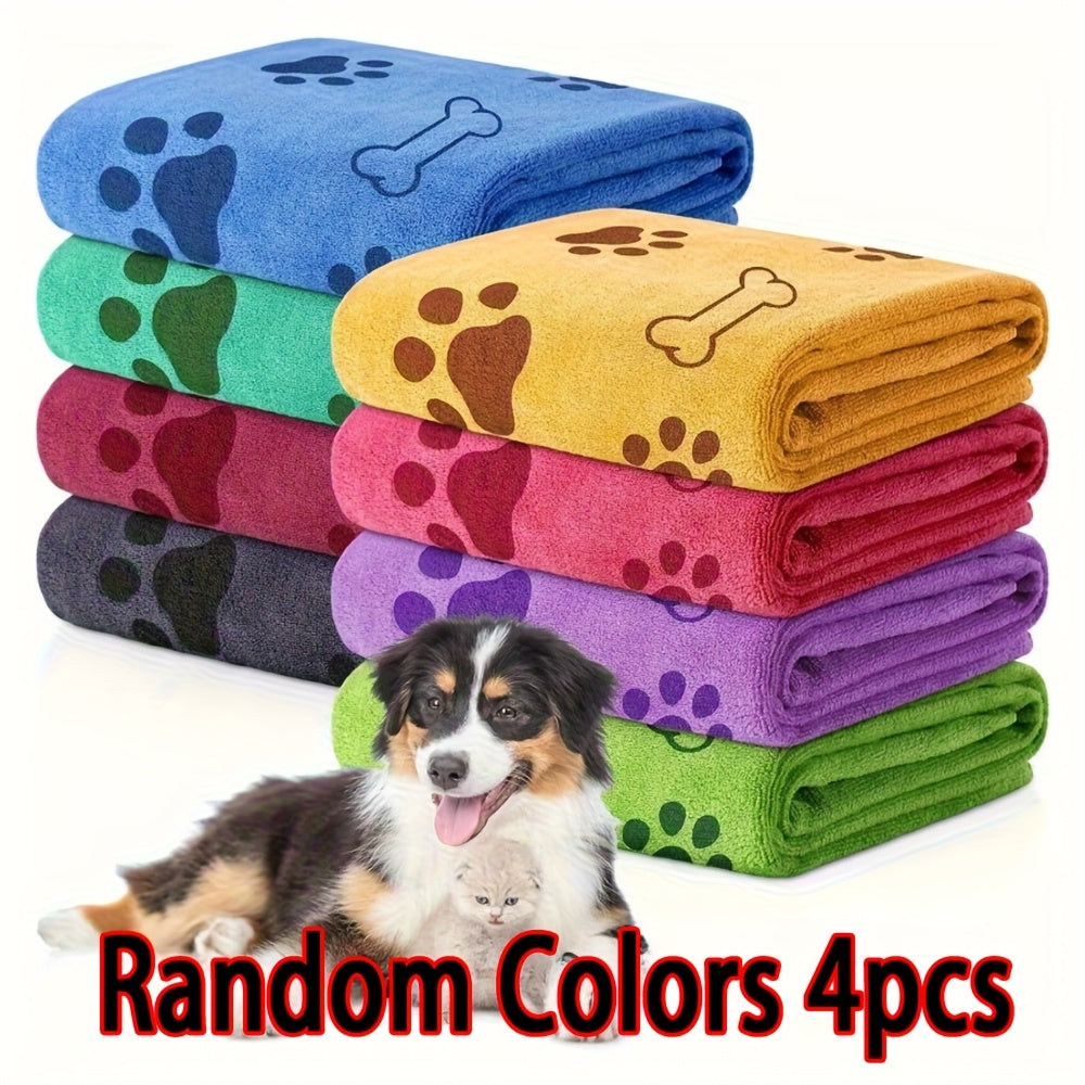 Quick-Dry Dog Towels with Colorful Paw Prints
