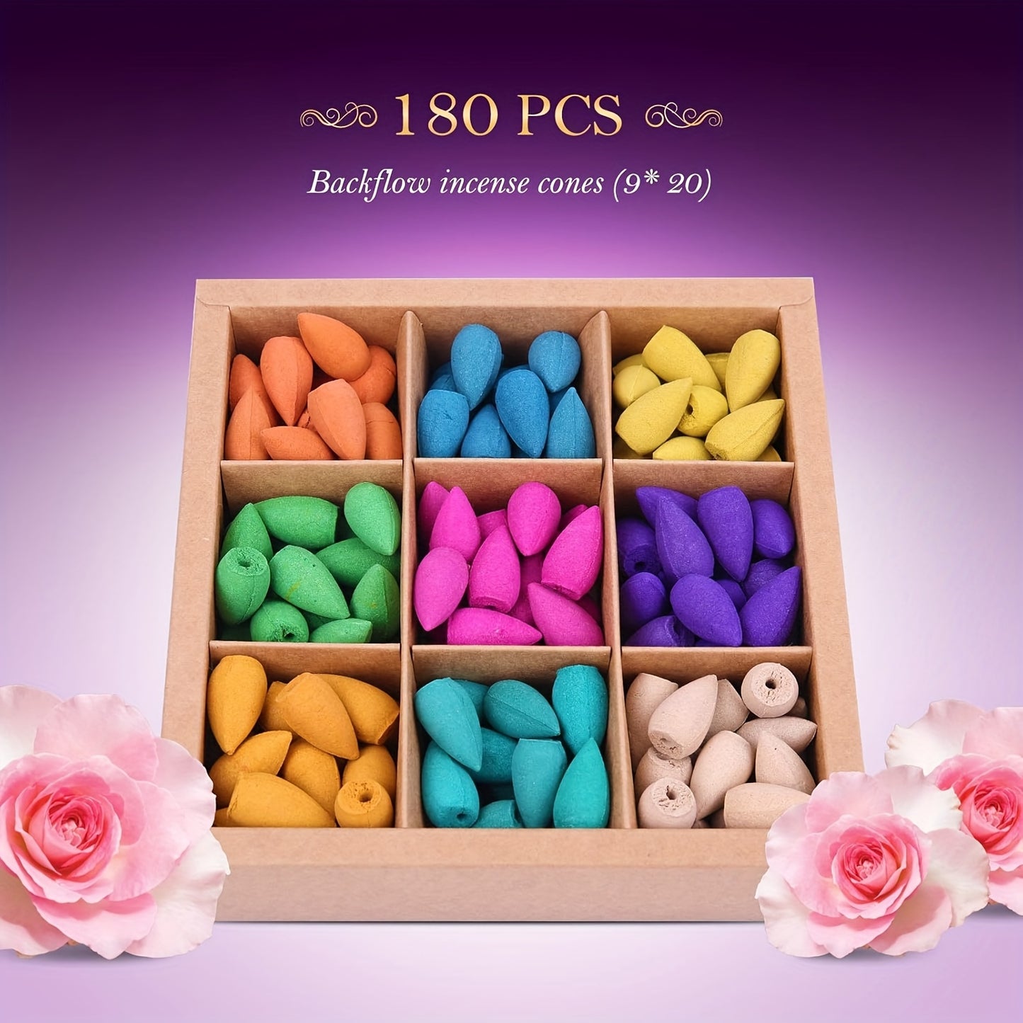 180pcs Backflow Incense Cones Natural Scents