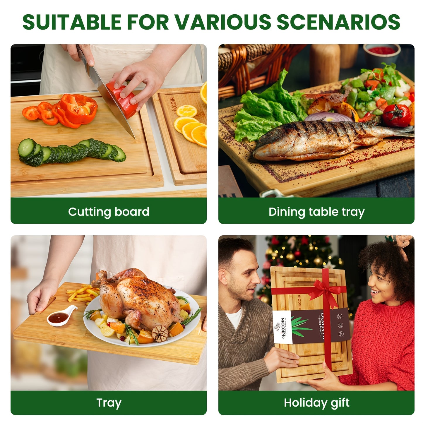 Bamboo Cutting Board Set with Rack