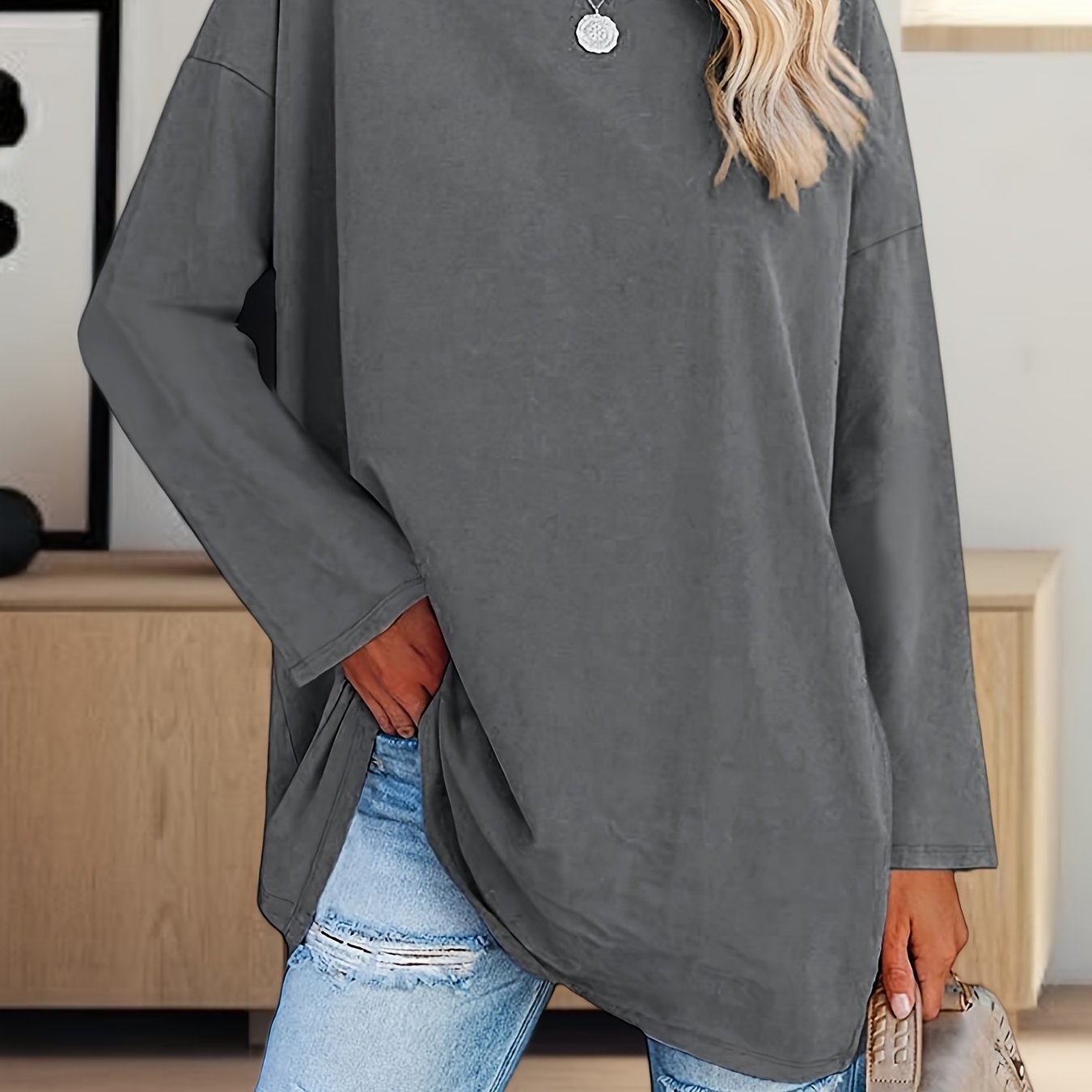 Women's Oversized Long Sleeve Tunic Tee