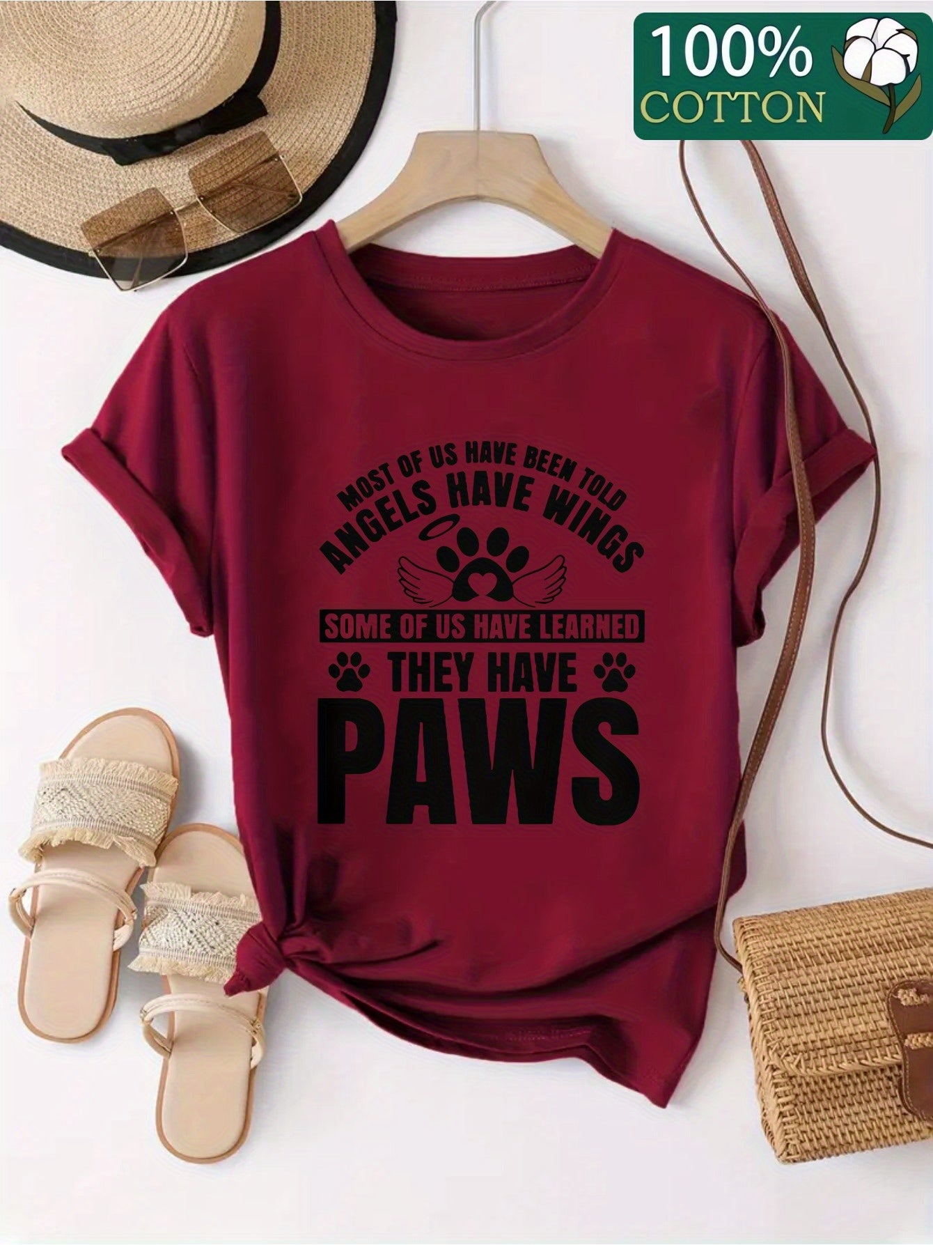 Women's Cotton Paw Print Graphic T-Shirt