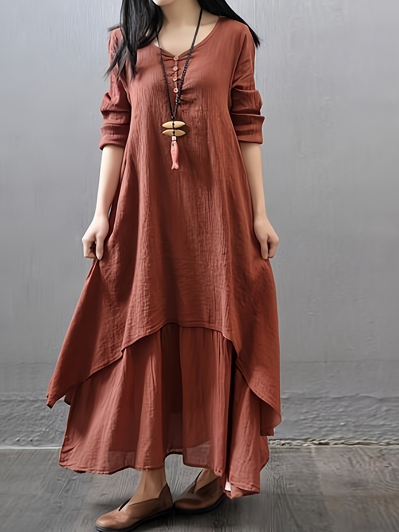 Women's Bohemian V-Neck Long Sleeve Dress