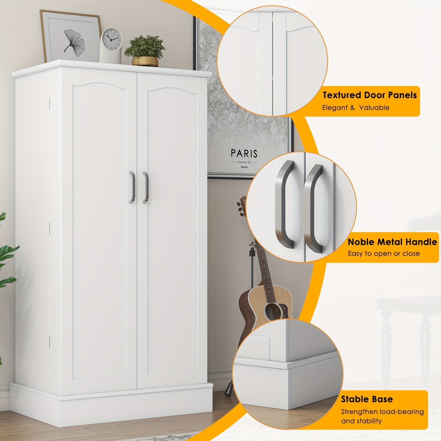 White Farmhouse Pantry Cabinet with Shelves