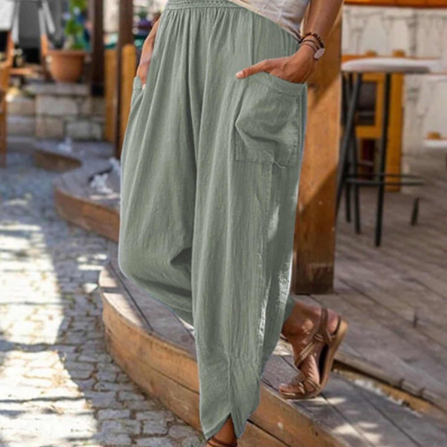 Women's Lightweight Linen Wide Leg Pants
