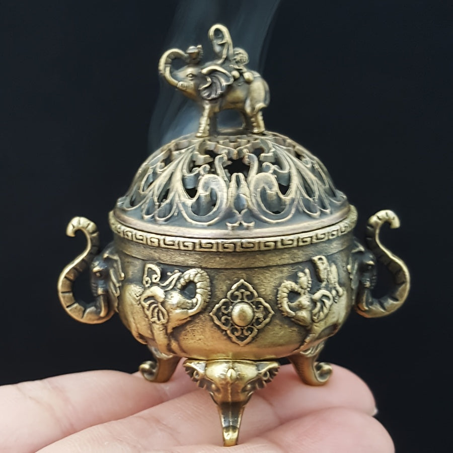 Elegant Metal Elephant Incense Burner Decor