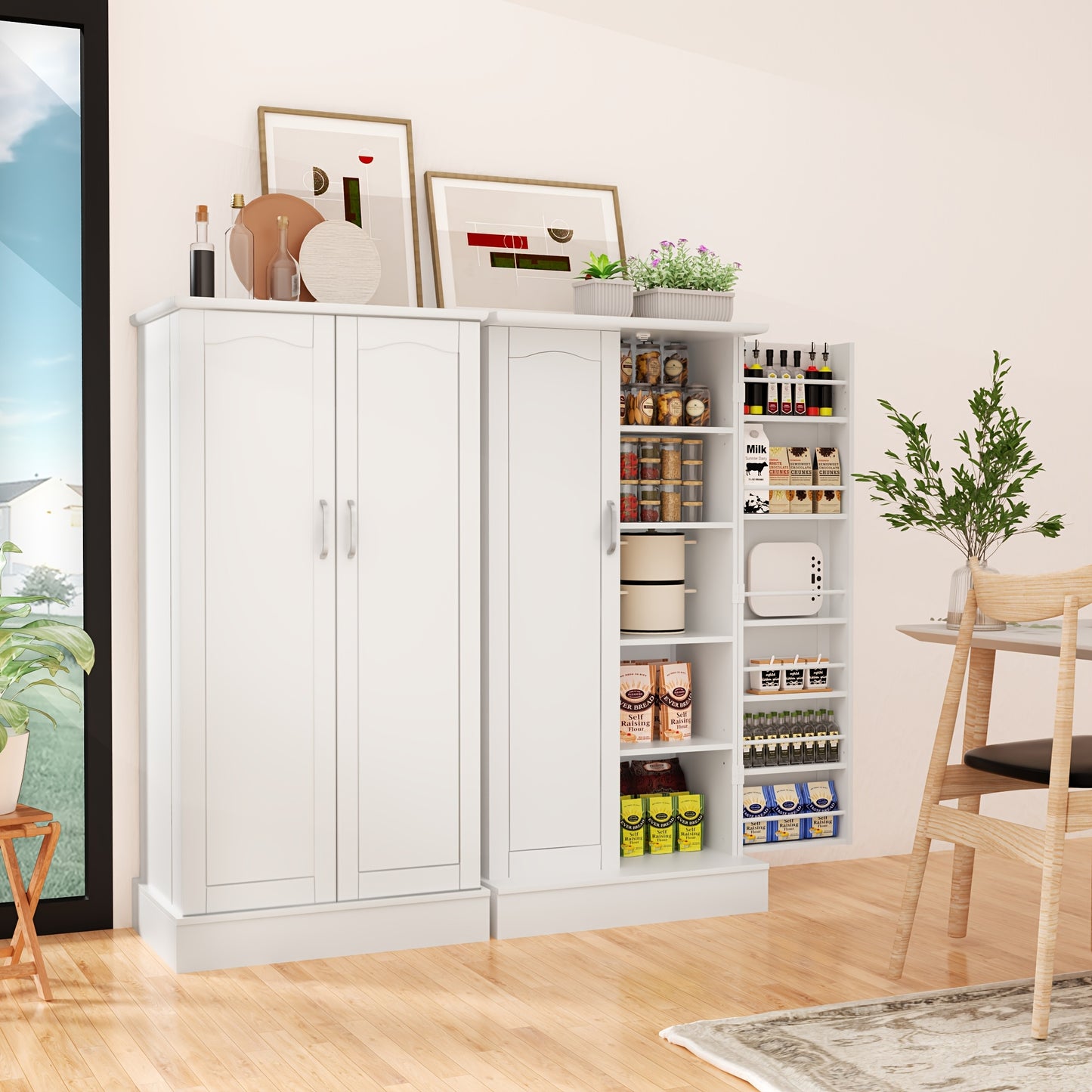 White Farmhouse Pantry Cabinet with Shelves