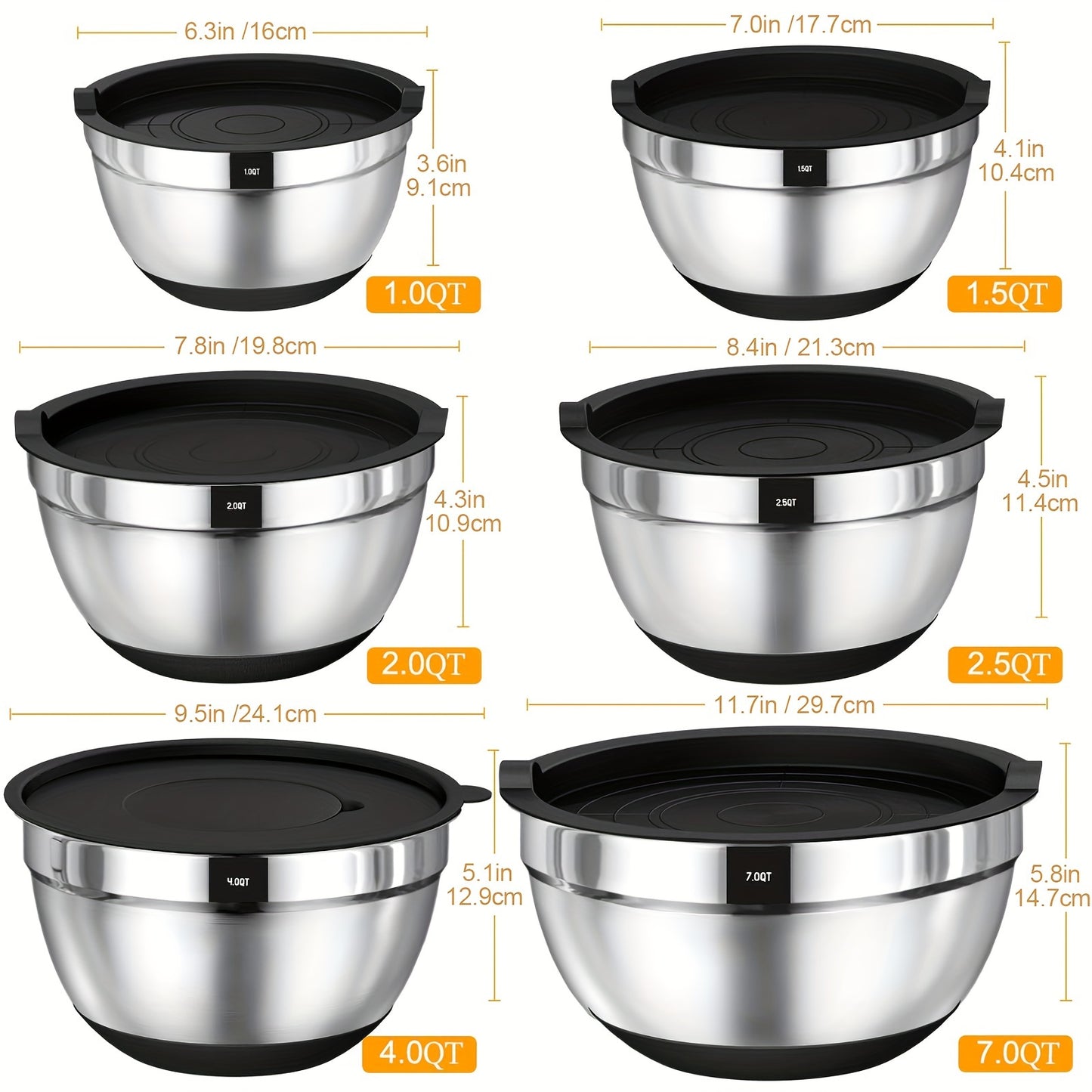 Stainless Steel Mixing Bowls Set with Lids