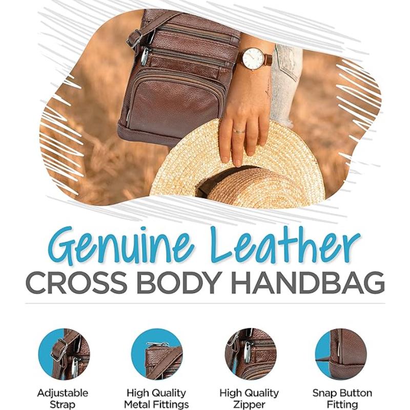 Genuine Leather Crossbody Handbag in Multiple Colors