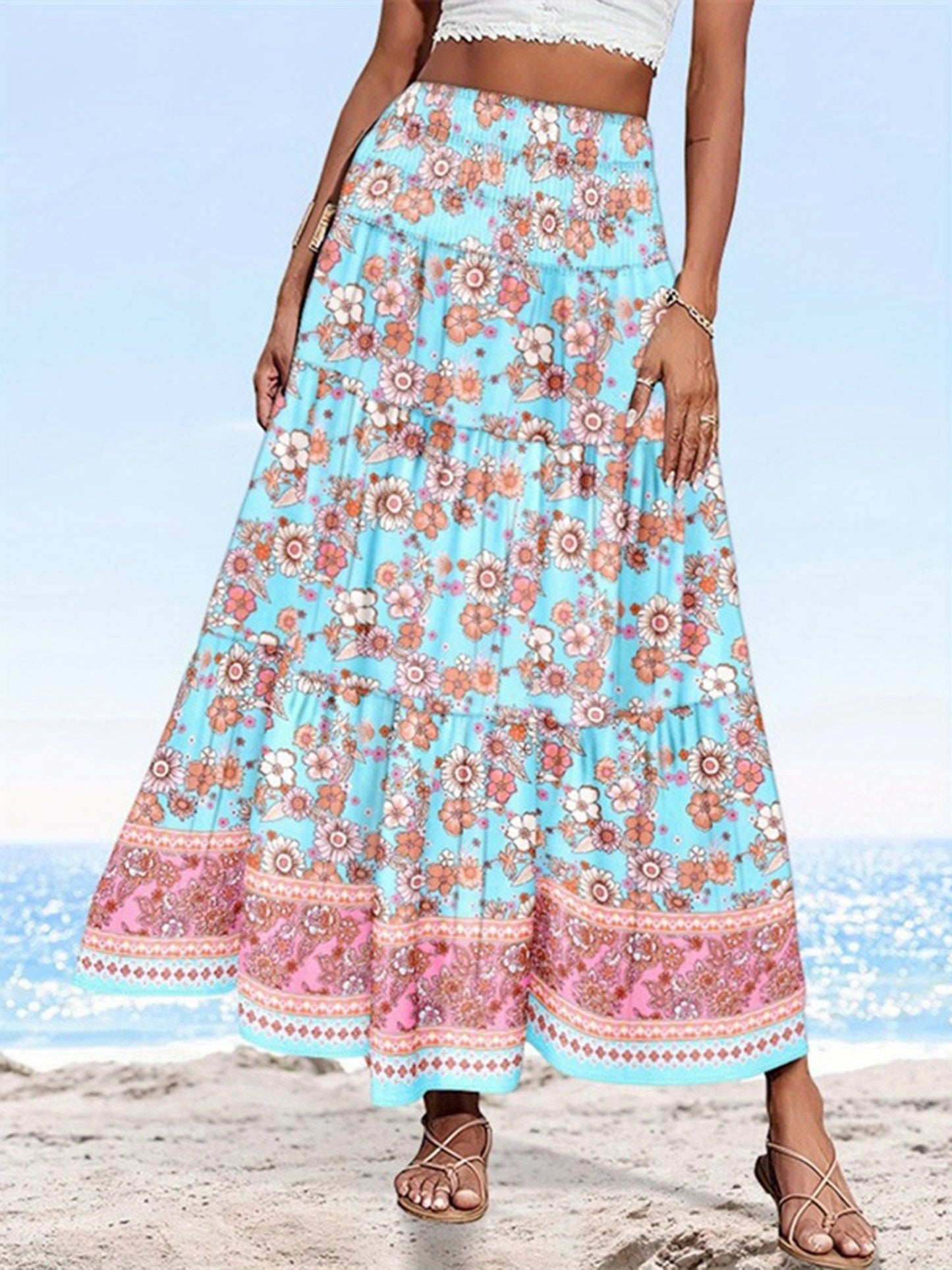Women's Boho Floral A-Line Skirt