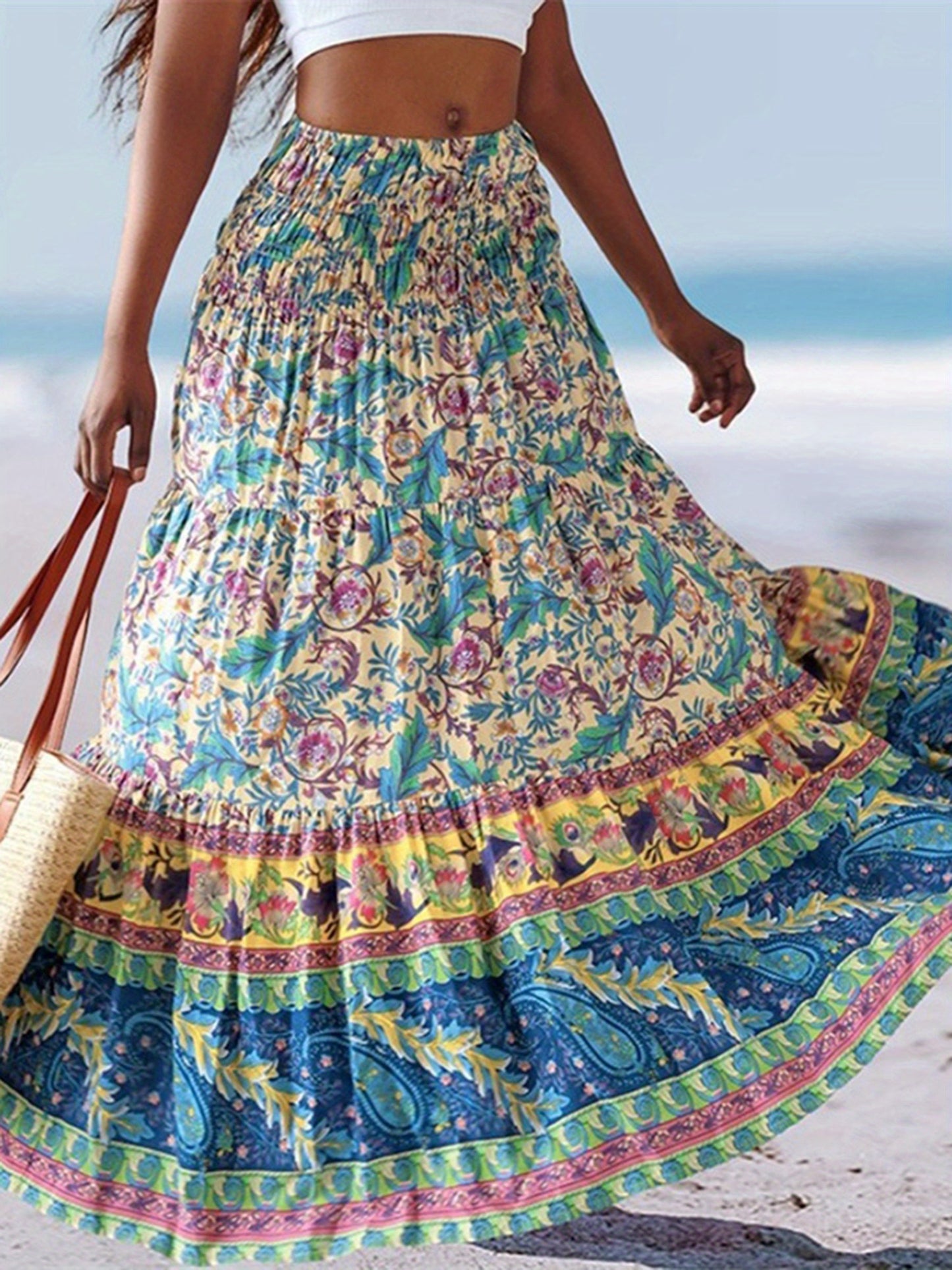 Women's Boho Floral A-Line Skirt