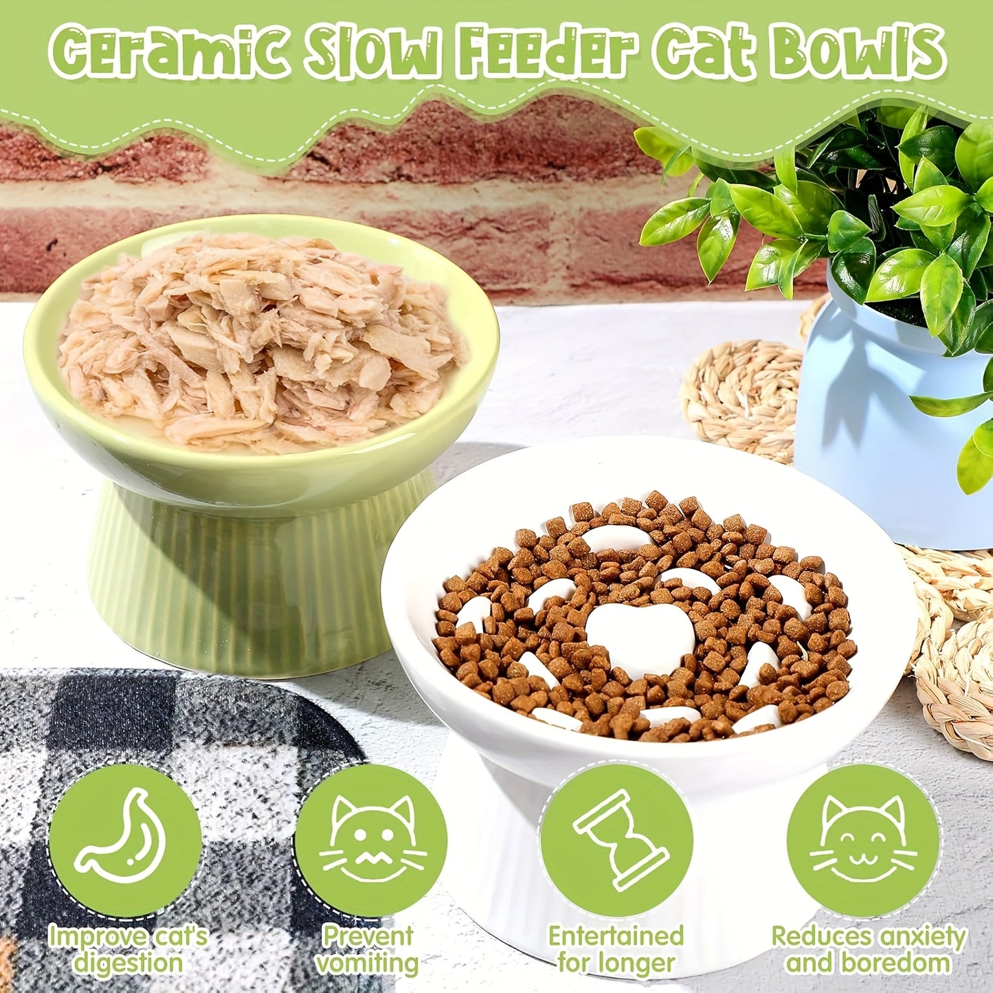 Ceramic Elevated Cat Bowls Set of Two