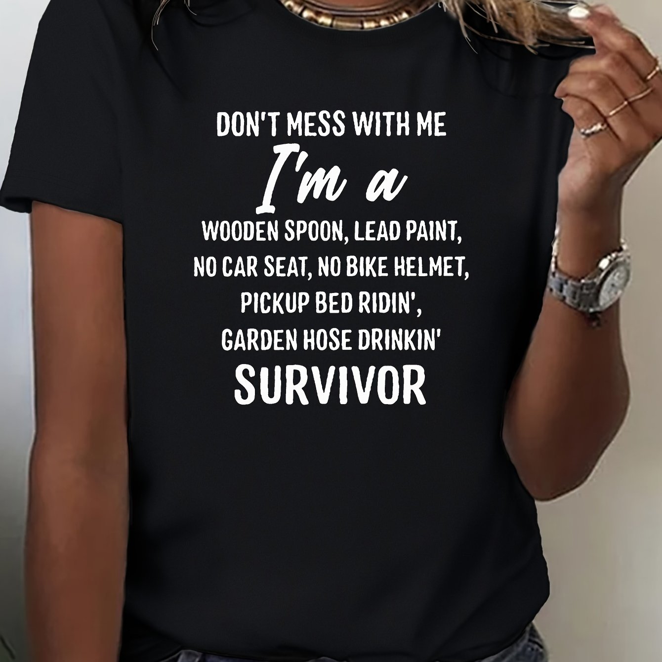Black Cotton Tee with Bold Lettering