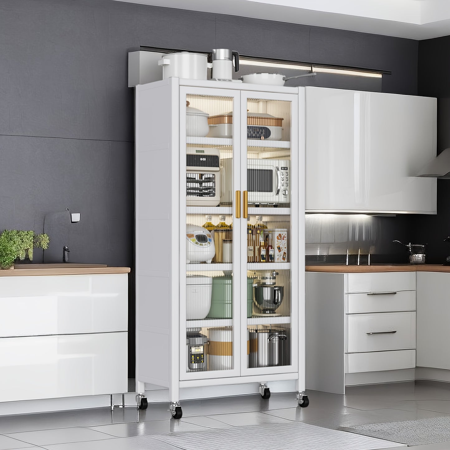 White Multi-Layer Kitchen Storage Cabinet