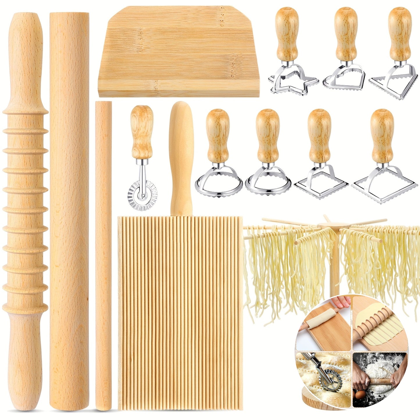 Pasta Making Tool Set with Wooden Accessories