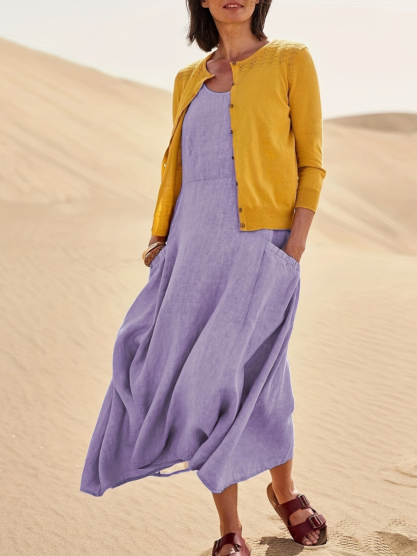 Plus Size Sleeveless Casual Round Neck Dress
