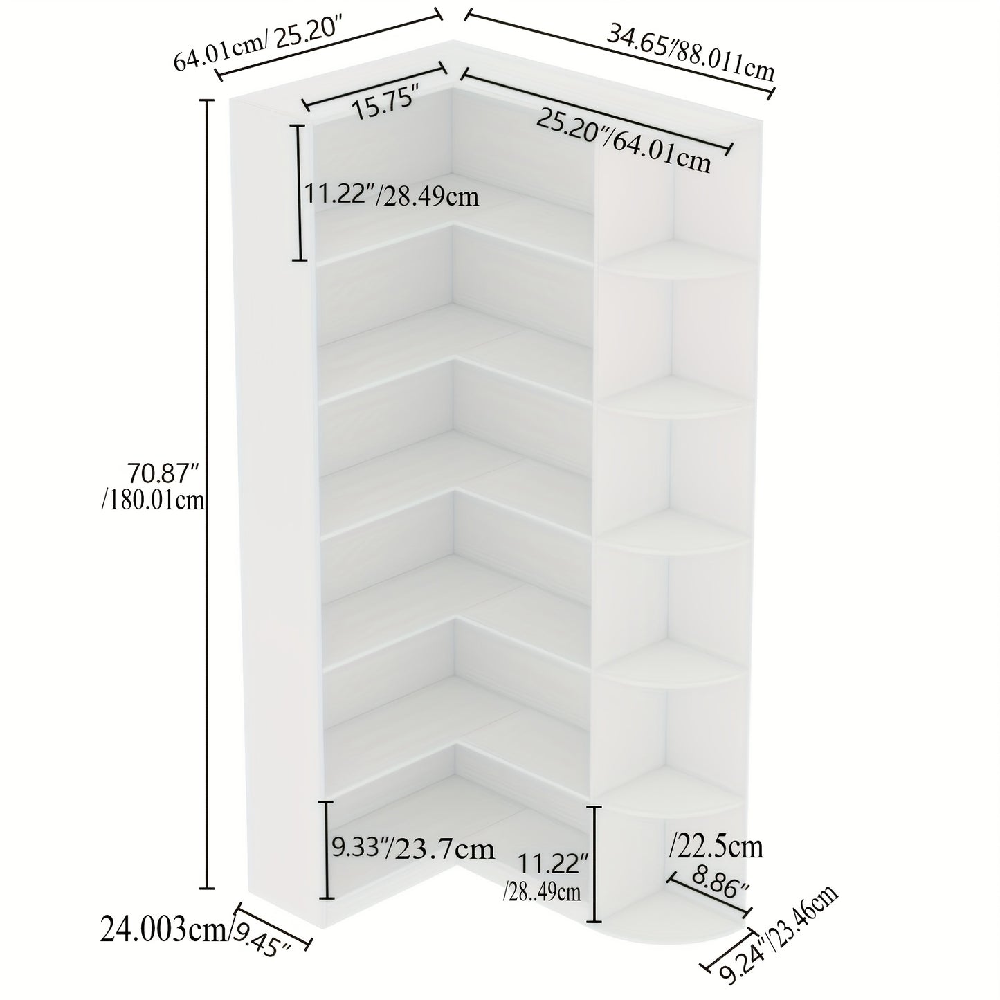 Stylish 71 Inch White Six Tier Bookshelf